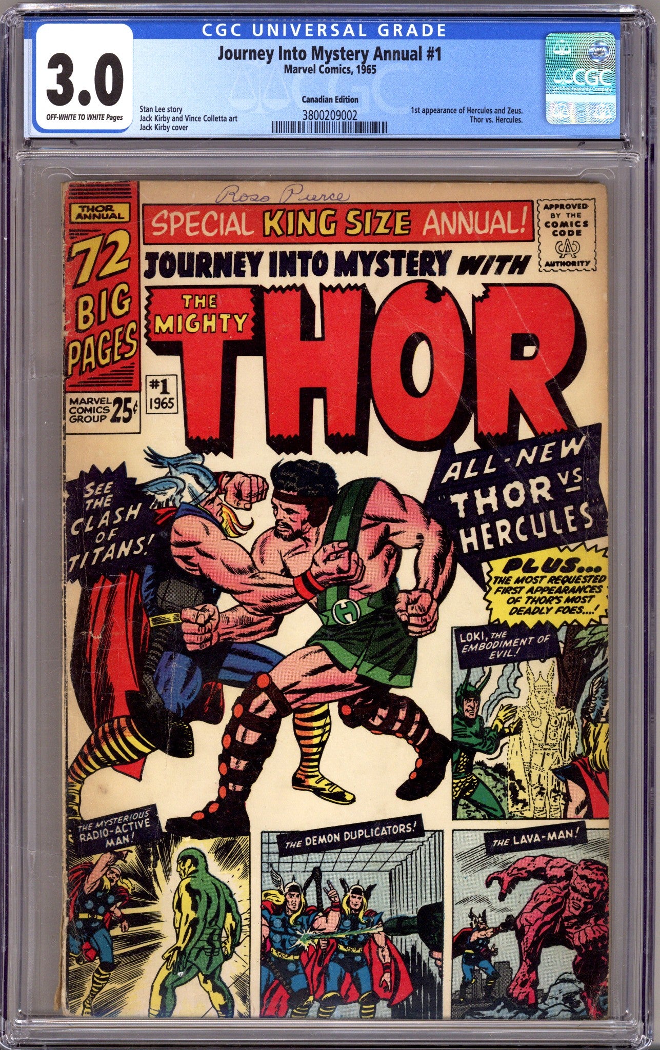 Journey into Mystery Annual Vol 1 1 CGC 3.0 (GD/VG) (1965) Canadian Edition 