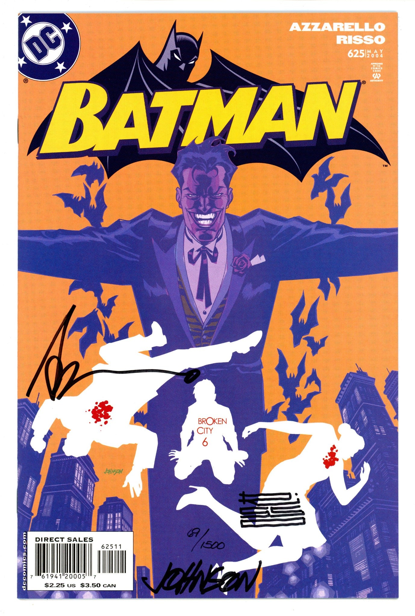 Batman Vol 1 625 VF/NM (9.0) (2004) Signed x3 Cover Azzarello, Risso & Johnson 