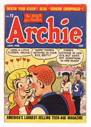 Archie Comics Vol 1 72 VG+ (4.5) Manufactured W/O Top Staple (1955)