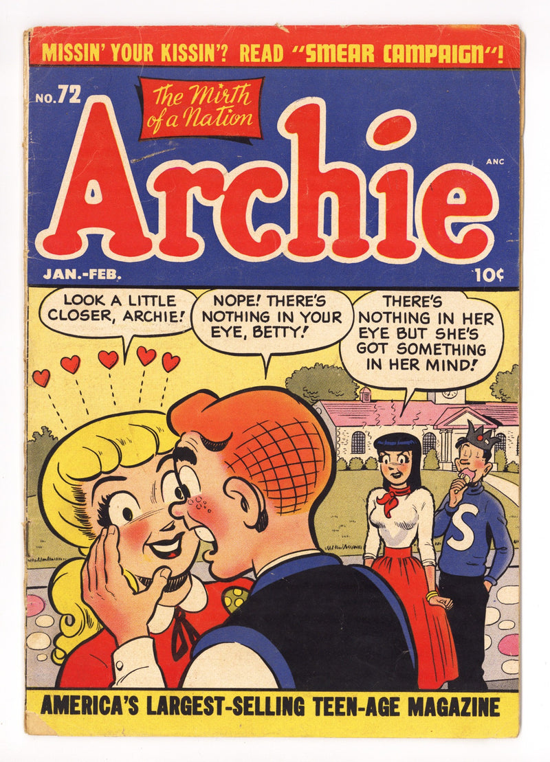 Archie Comics Vol 1 72 VG+ (4.5) Manufactured W/O Top Staple (1955) 