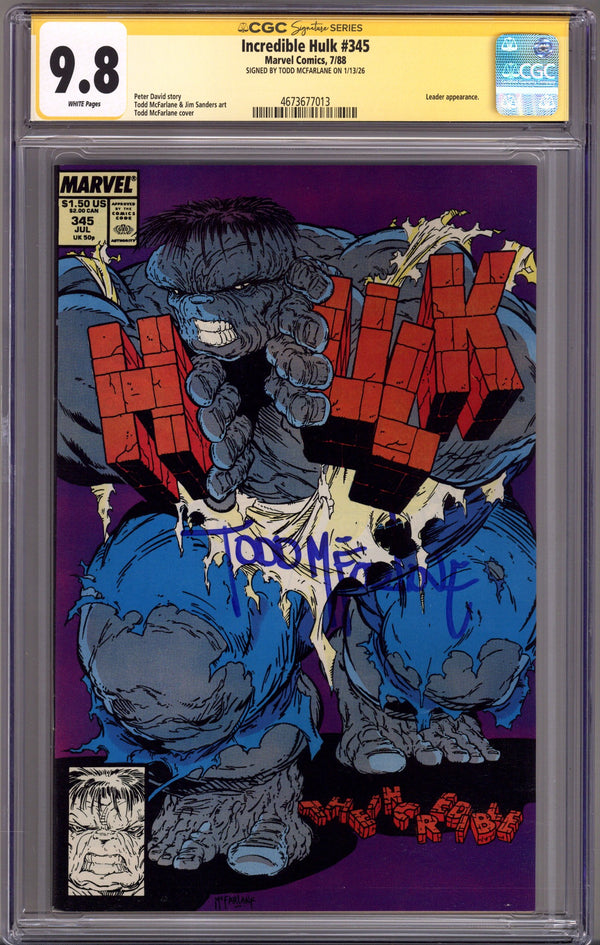 The Incredible Hulk Vol 1 345 CGC 9.8 (NM/M) (1988) Signed x1 Cover Todd McFarlane