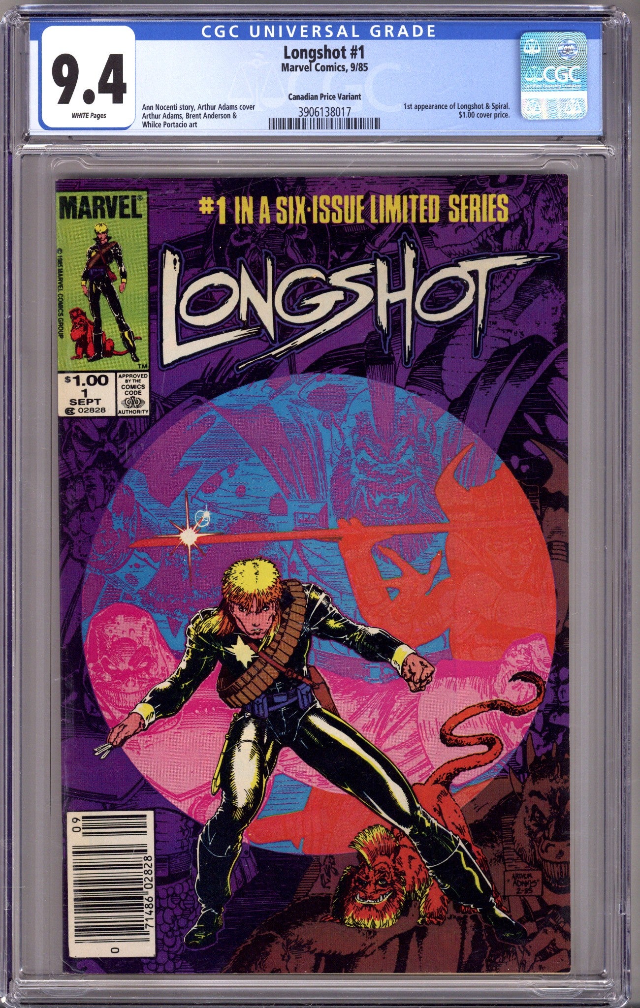 Longshot Vol 1 1 CGC 9.4 (NM) (1985) Canadian Price Variant
