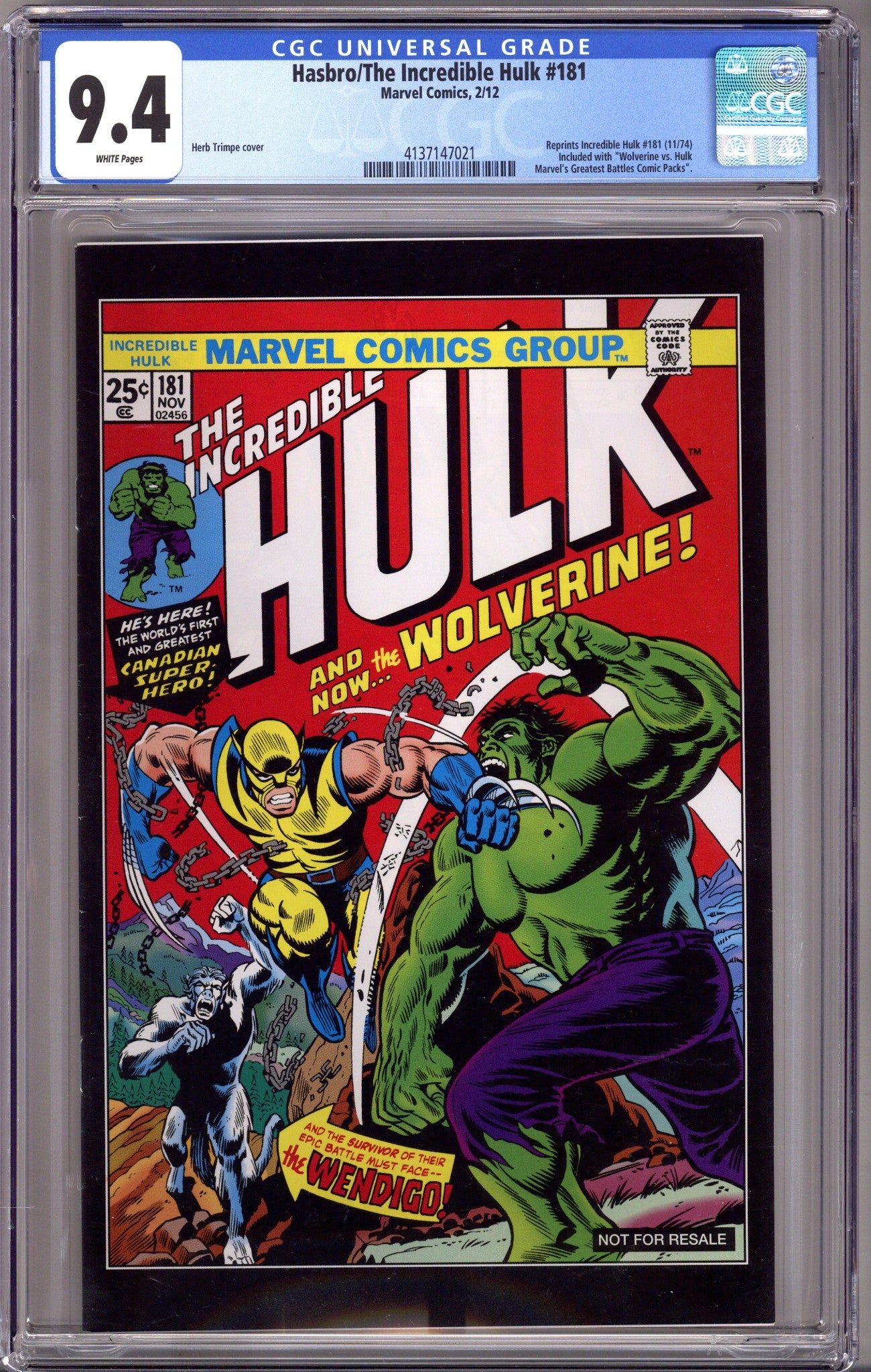 Incredible Hulk #181 Hasbro Reprint [nn] CGC 9.4 (NM) (2012) 