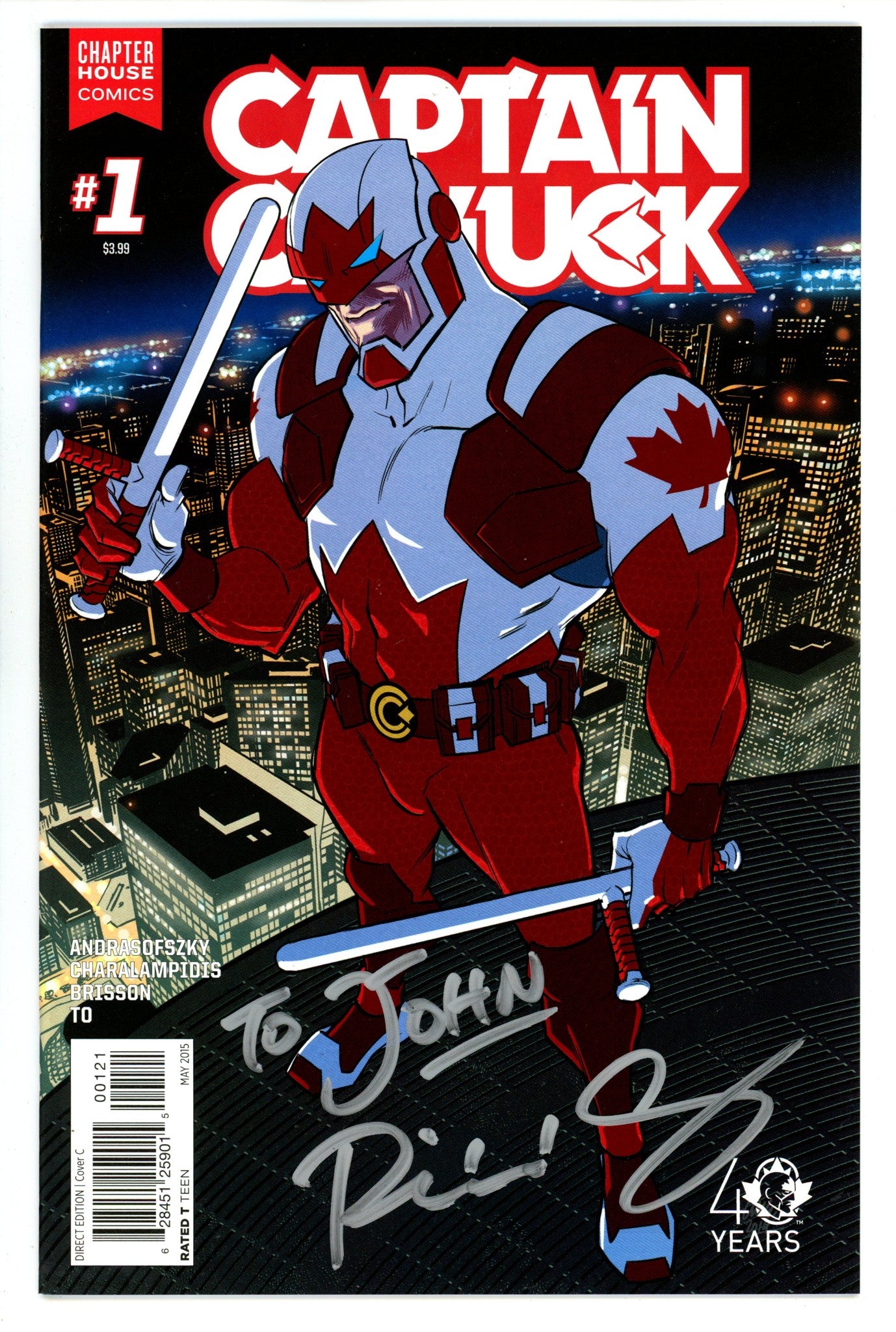 Captain Canuck Vol 1 1 VF/NM (9.0) (2015) Stewart Incentive Variant Signed x1 Cover Richard Comely 