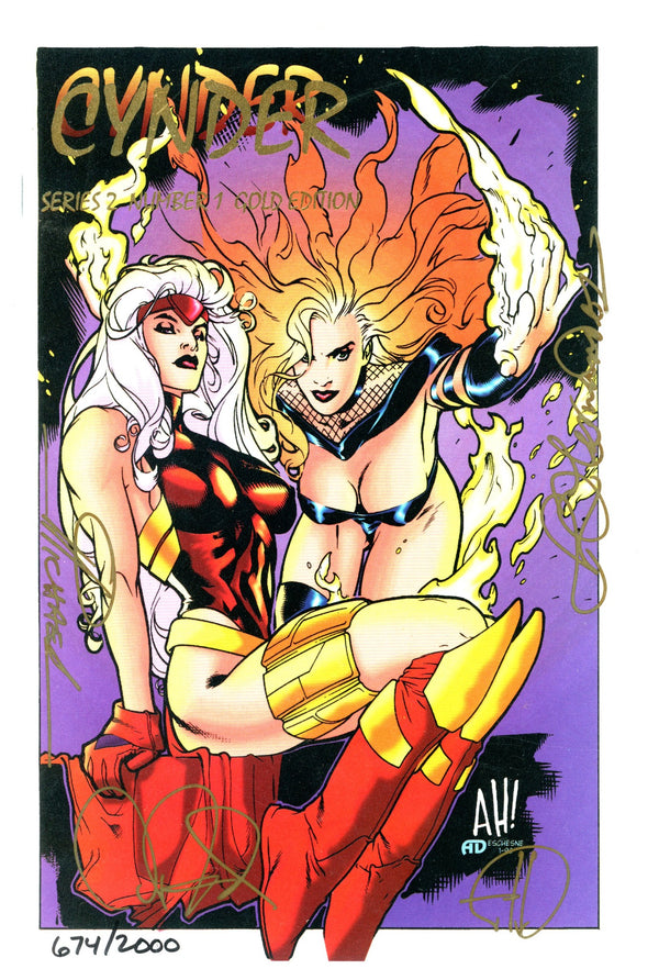 Cynder 1 Hughes Gold Foil Variant NM- Signed David Hernandez, Michael Hernandez, Linda Hernandez, Albert Deschesne (1996)