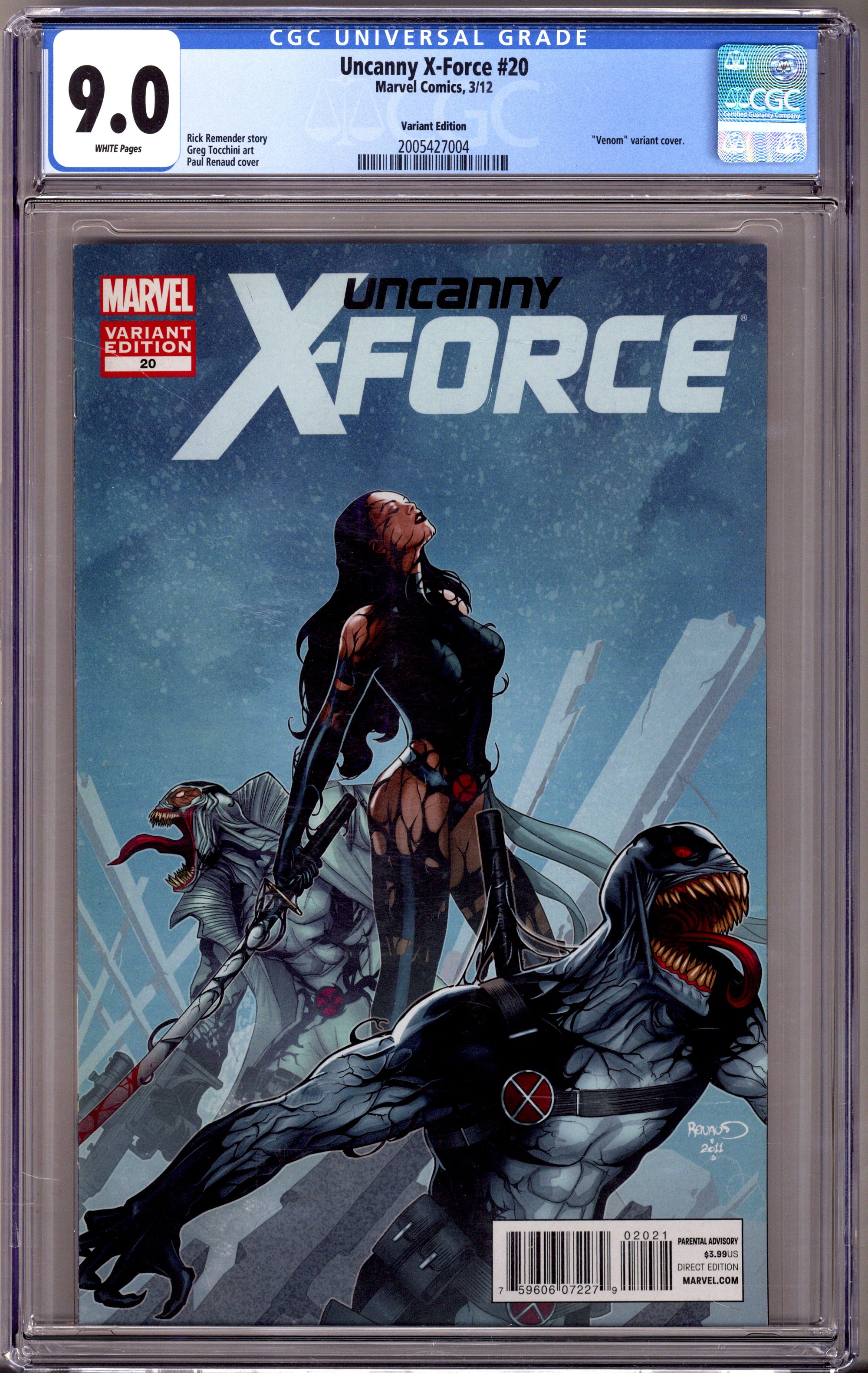 Uncanny X-Force Vol 1 20 CGC 9.0 (VF/NM) (2012) Renaud Incentive Variant 