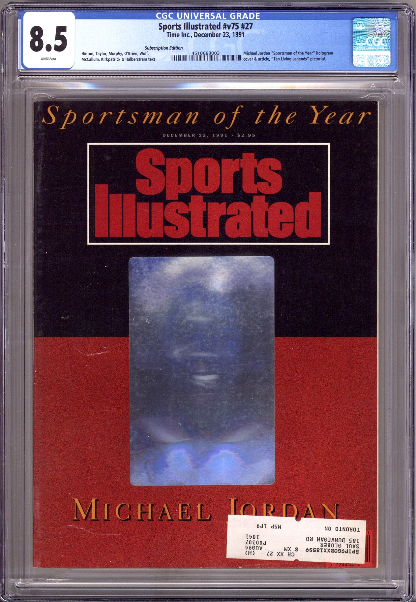 Sports Illustrated Vol 75 27 CGC 8.5 (VF+)   (1991) Subscription   Variant  