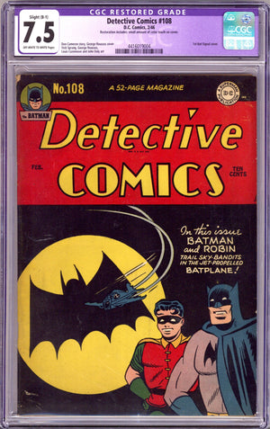 Detective Comics Vol 1 108 CGC 7.5 (VF-) Restored (1946)