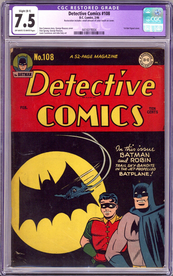 Detective Comics Vol 1 108 CGC 7.5 (VF-) Restored (1946)