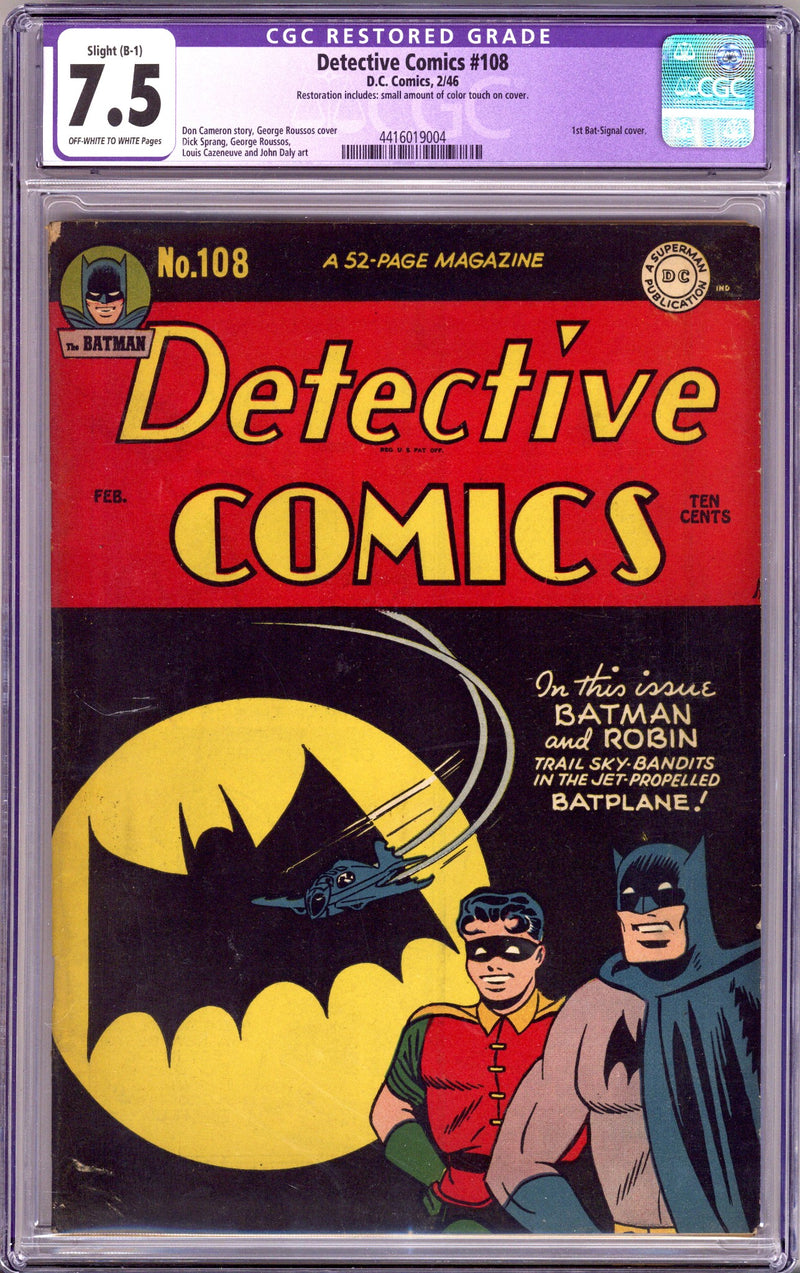 Detective Comics Vol 1 108 CGC 7.5 (VF-) Restored (1946)