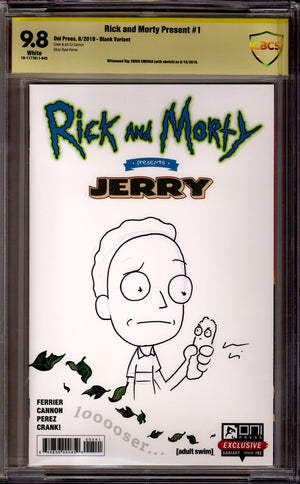 Rick and Morty Presents: Jerry 1 CBCS 9.8 (NM/M) (2019) Blank Variant Signed / Remarked x1 Cover Chris Uminga