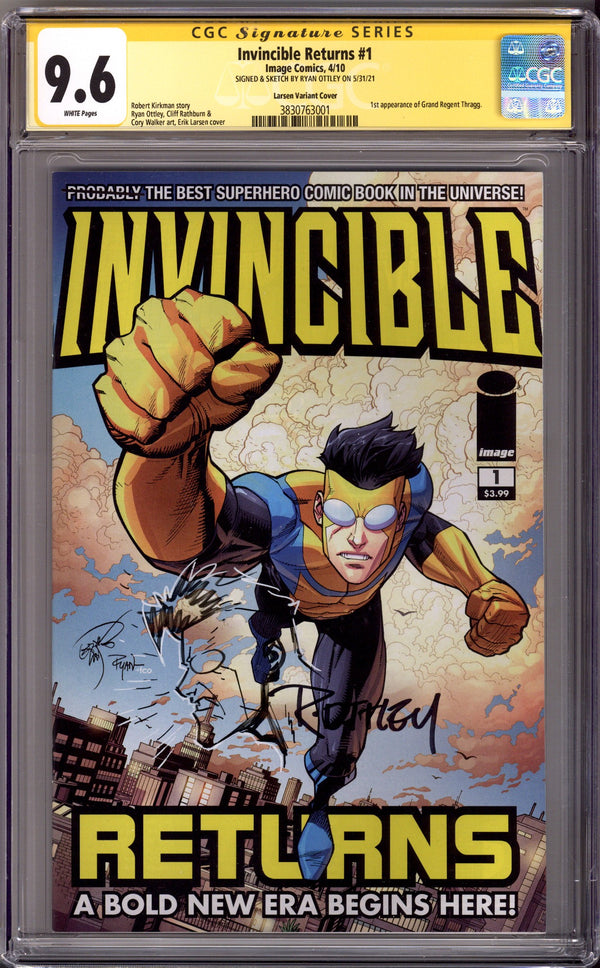 Invincible Returns 1 CGC 9.6 (NM+) Head Sketch (2010) Larsen Incentive Variant Signed / Remarked x1 Cover Ryan Ottley