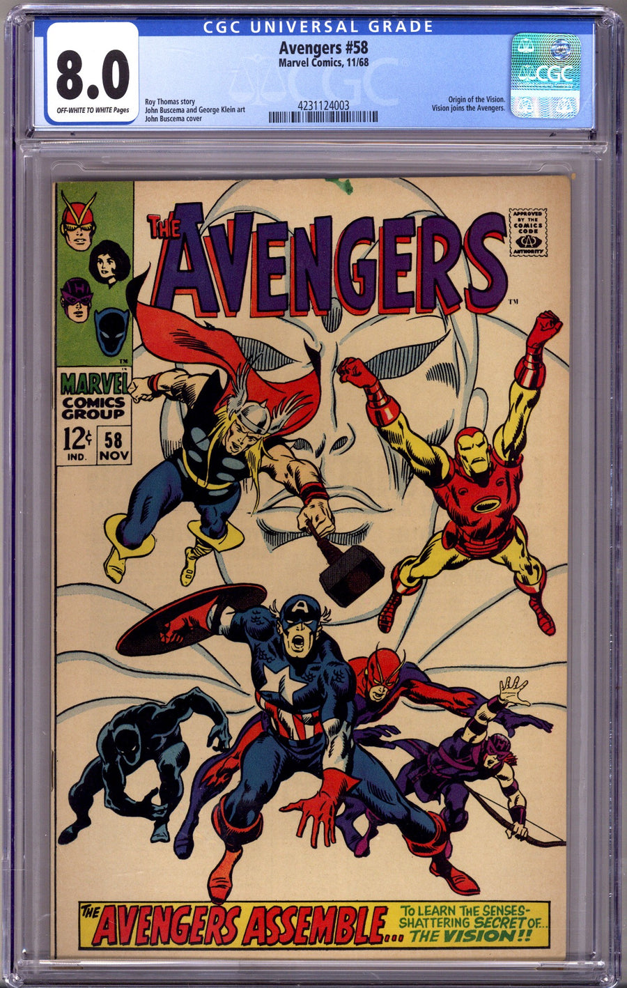 The Avengers Vol 1 58 CGC 8.0 (VF) (1968) 