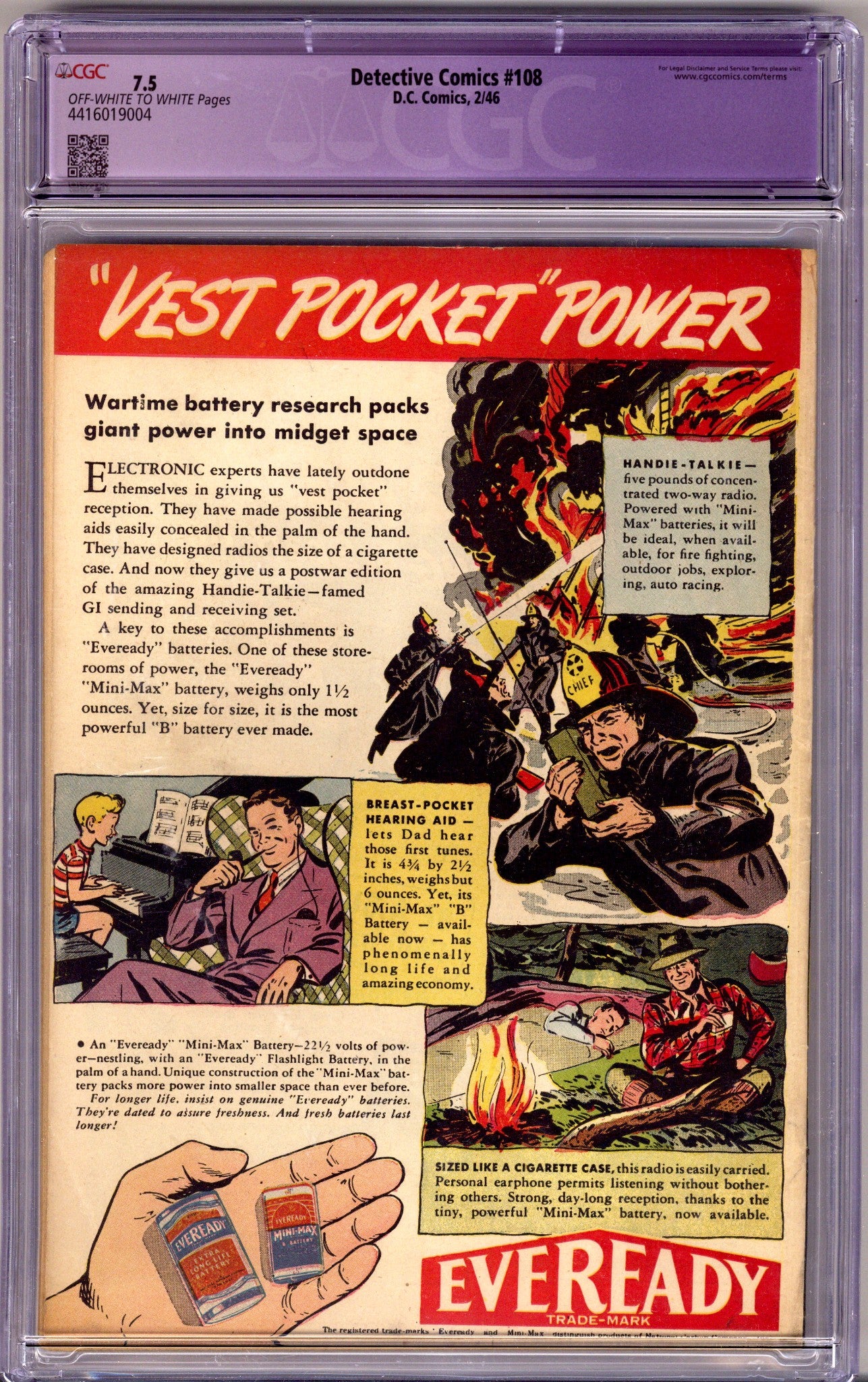 Detective Comics Vol 1 108 CGC 7.5 (VF-) Restored (1946)