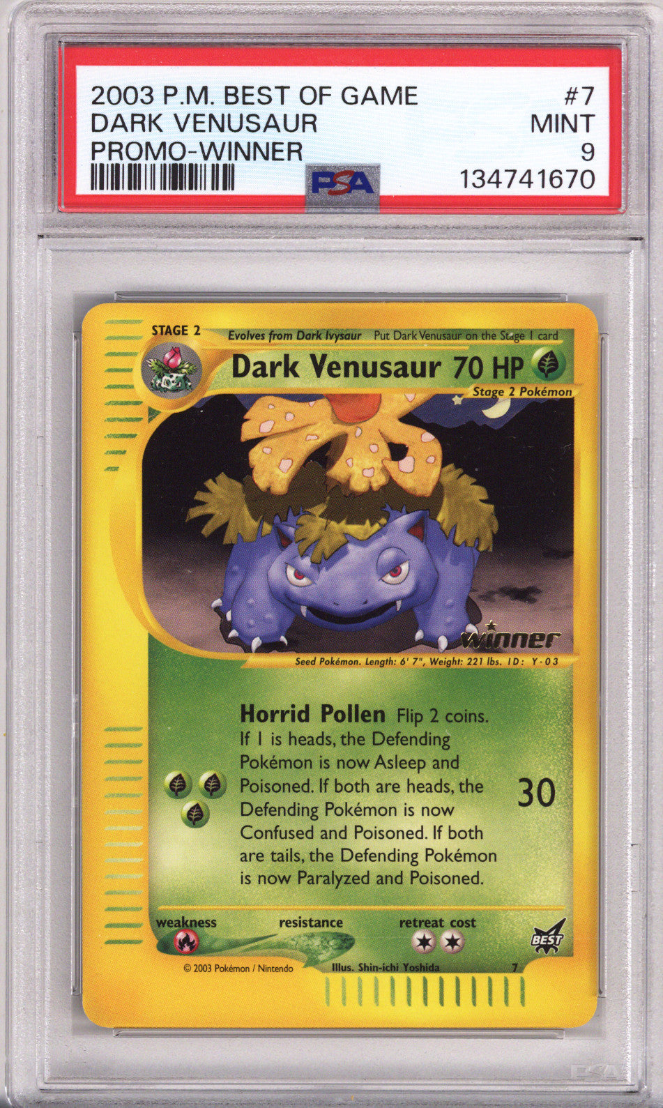 Pokemon Best Of Game Promo Dark Venusaur Winner PSA Mint 9 (2003)