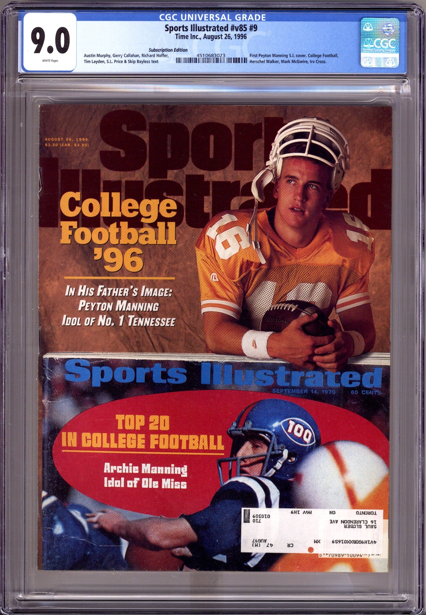 Sports Illustrated Vol 85 9 CGC 9.0 (VF/NM)   (1996) Subscription   Variant  