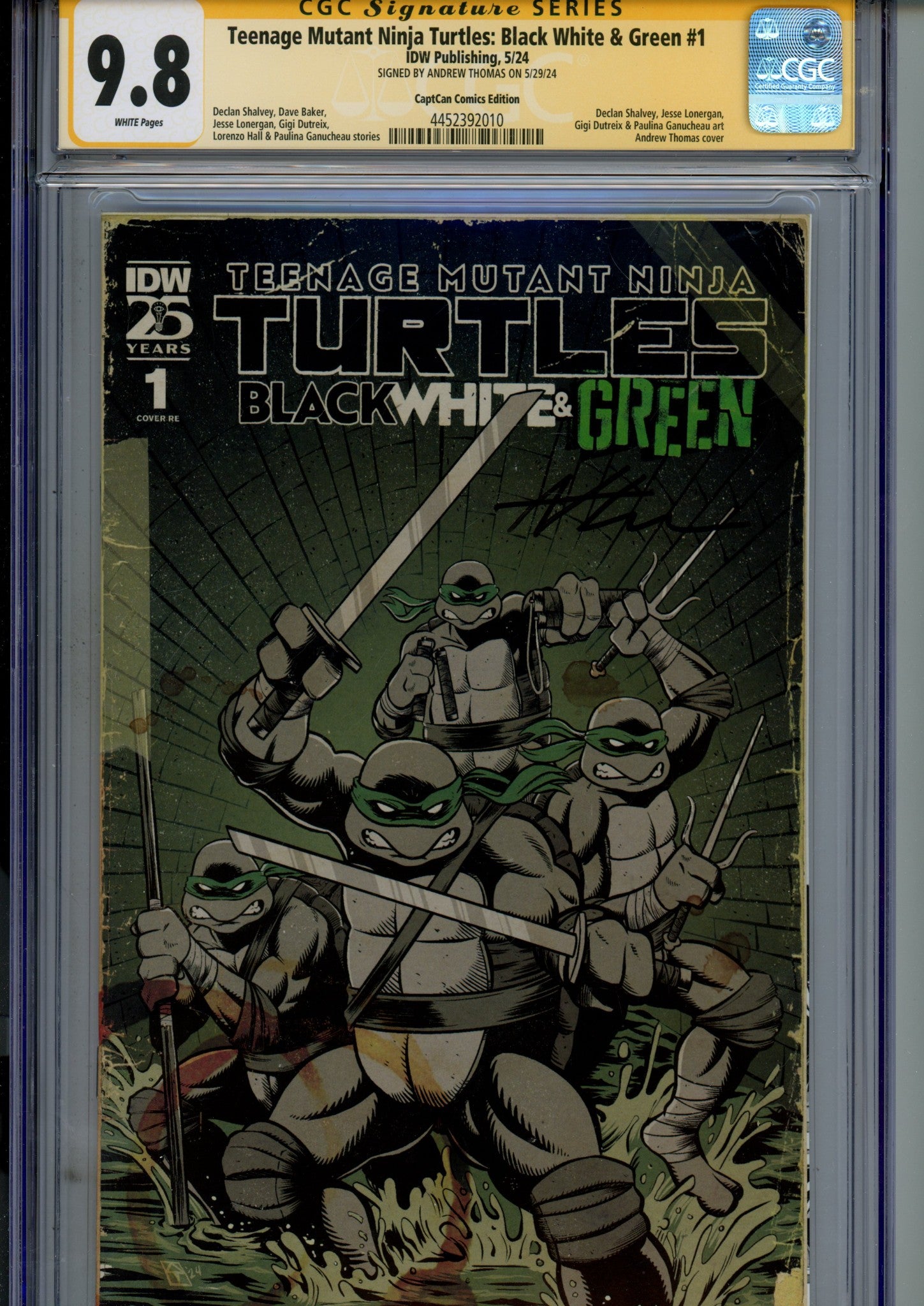 Teenage Mutant Ninja Turtles: Black White & Green Vol 1 1 CGC 9.8 (NM/M) (2024) Thomas Exclusive Variant Signed x1 Cover Andrew Thomas 
