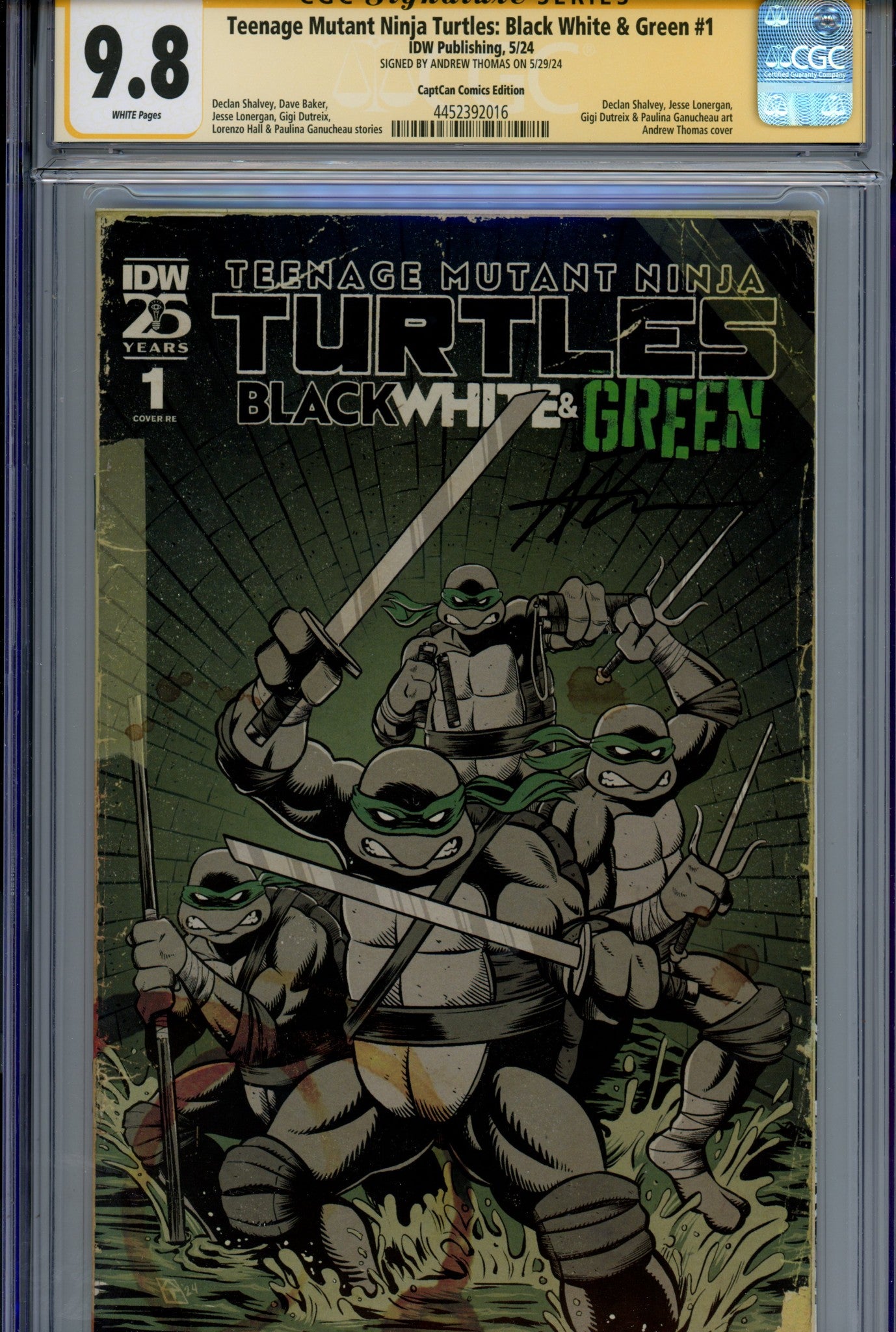 Teenage Mutant Ninja Turtles: Black, White & Green 1 CGC 9.8 (NM/M) (2024) Thomas Exclusive Variant Signed x1 Cover Andrew Thomas 