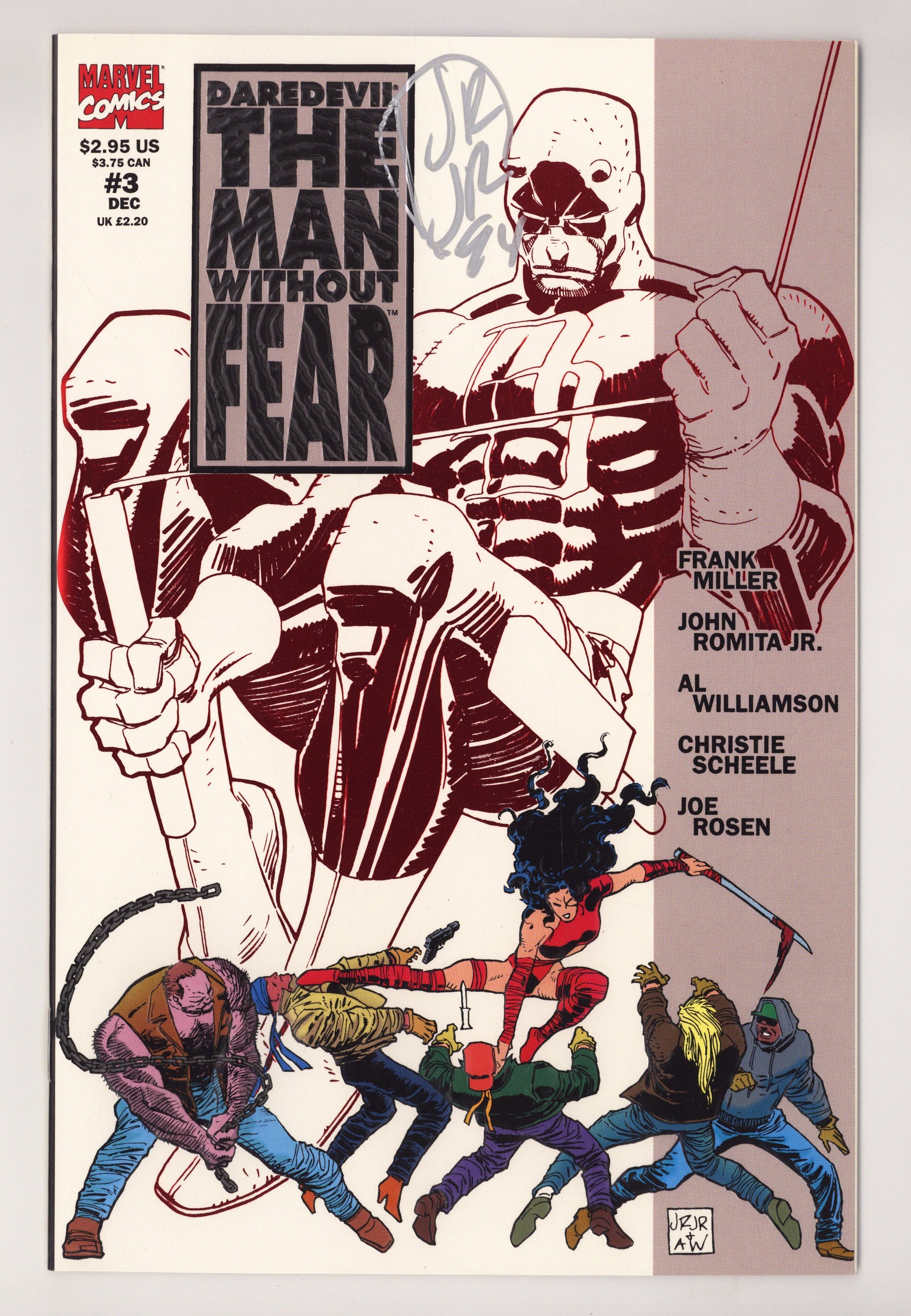 Daredevil The Man without Fear 3 VF/NM (9.0) (1993) Signed x1 Cover John Romita Jr. 