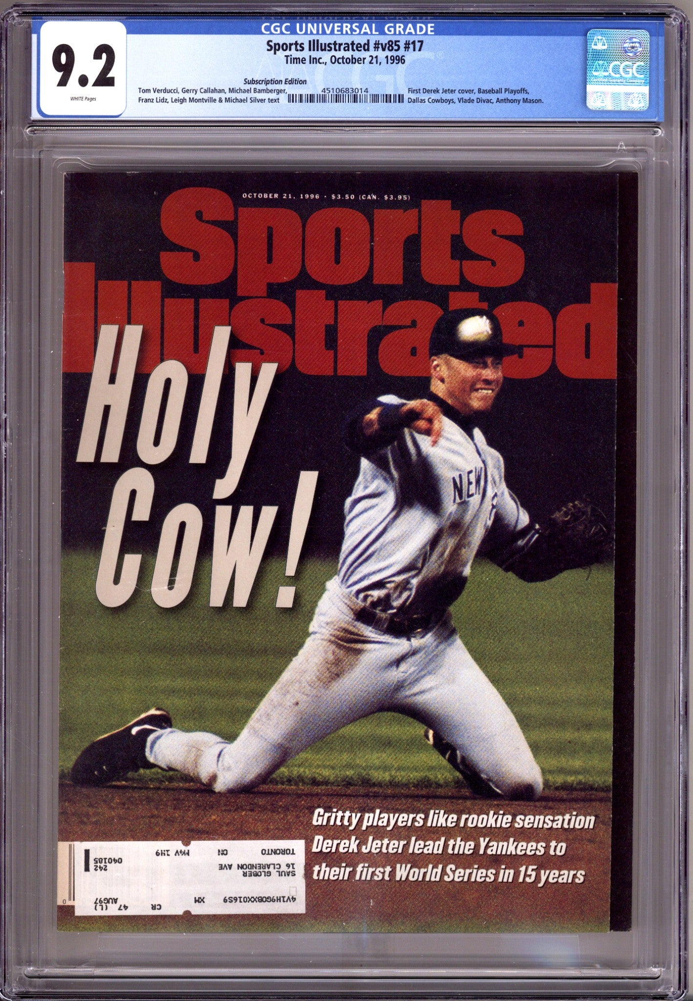 Sports Illustrated Vol 85 17 CGC 9.2 (NM-)   (1996) Subscription   Variant  