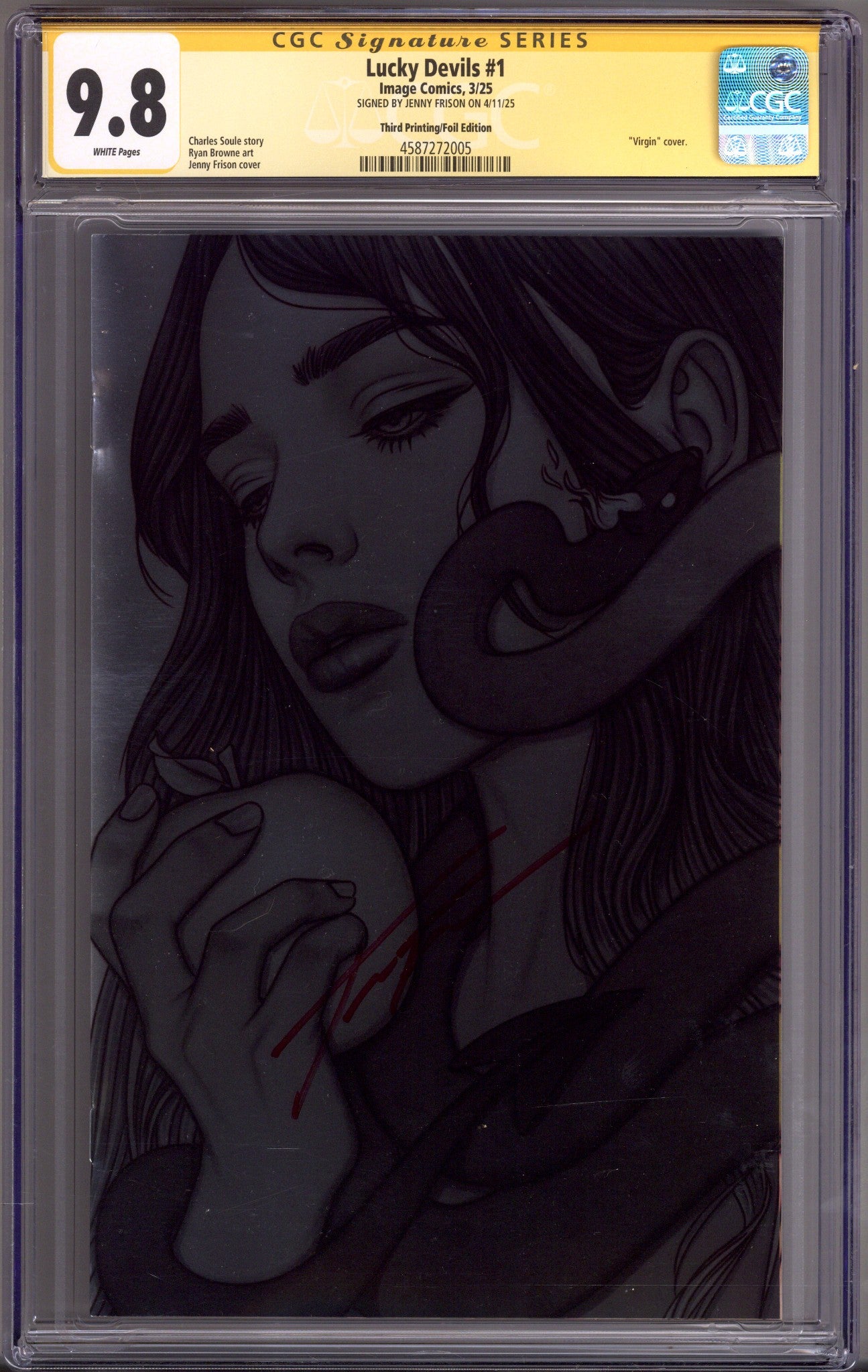 Lucky Devils 1 CGC 9.8 (NM/M) 3rd Print (2025) Frison B&W Foil Incentive Variant Signed x1 Cover Jenny Frison 