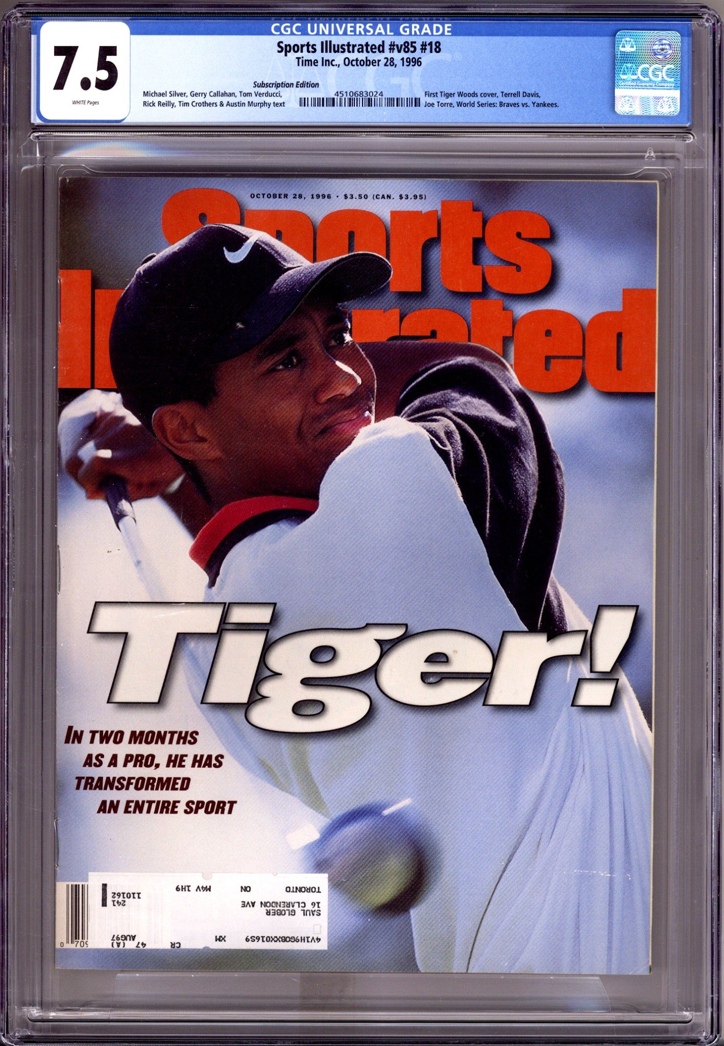 Sports Illustrated Vol 85 18 CGC 7.5 (VF-)   (1996) Subscription   Variant  