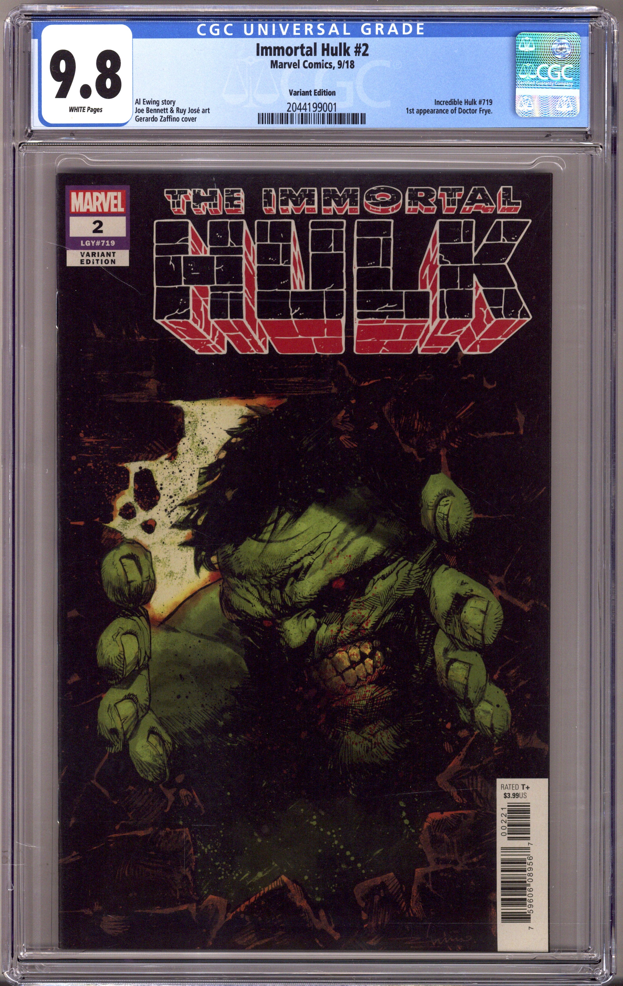 Immortal Hulk 2 CGC 9.8 (NM/M) (2018) Zaffino Incentive Variant 
