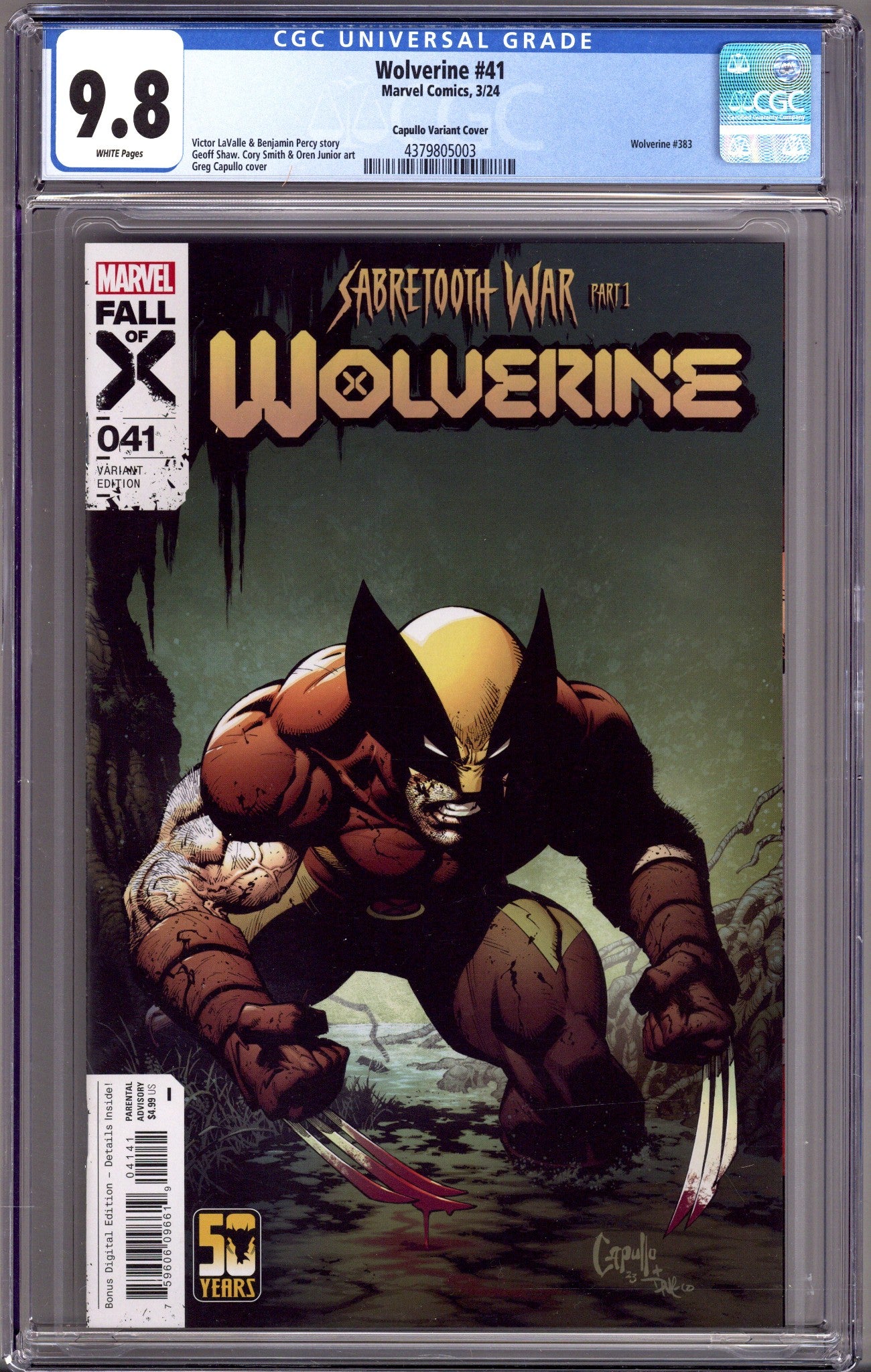 Wolverine Vol 7 41 CGC 9.8 (NM/M) (2024) Capullo Variant 