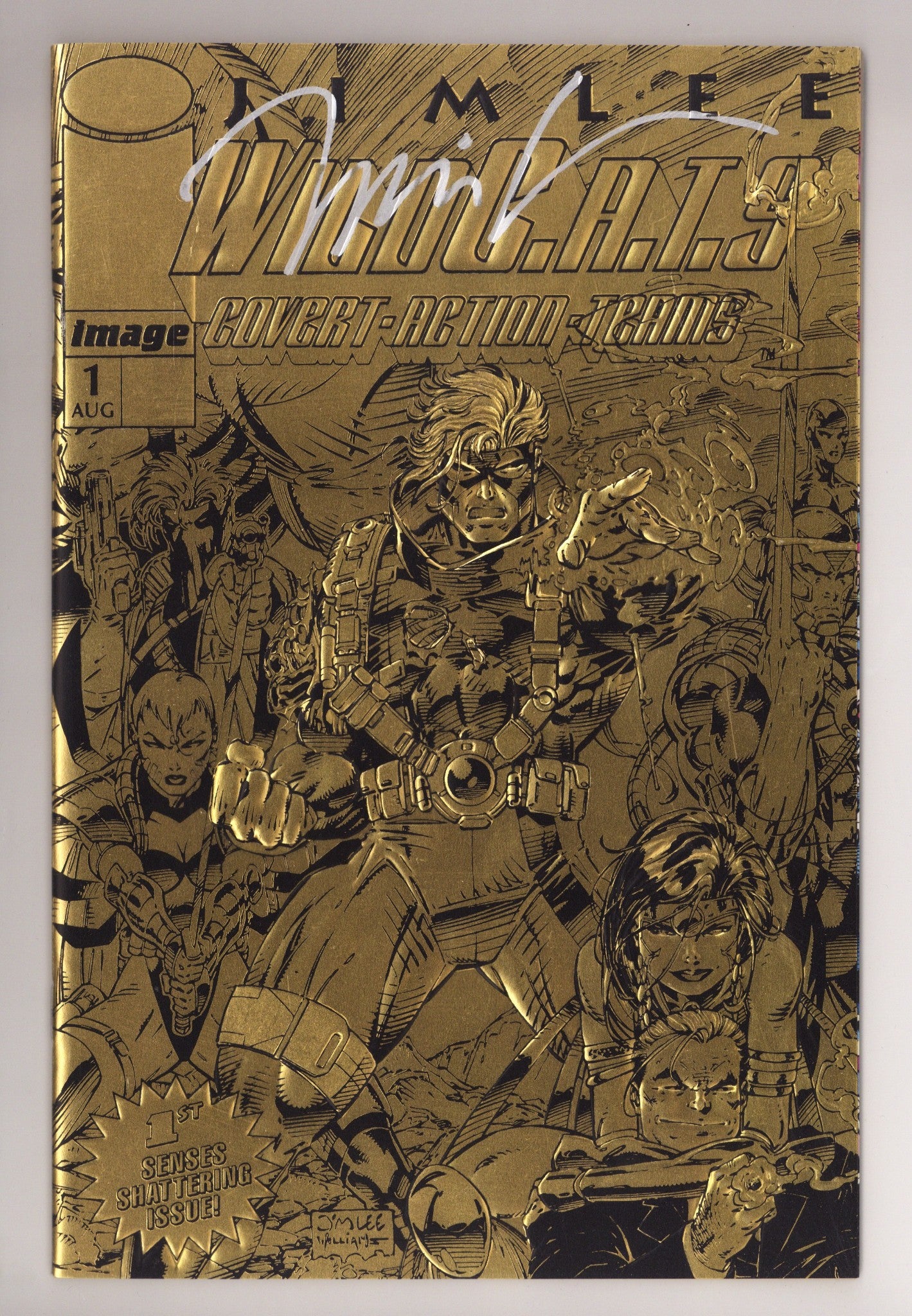 WildC.A.T.s: Covert Action Teams Vol 1 1 VF (8.0) Colour Touch (1992) Gold Foil Variant Signed x1 Cover Jim Lee 