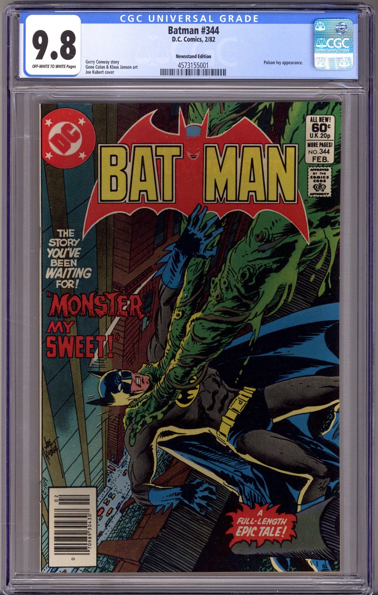 Batman Vol 1 344 CGC 9.8 (NM/M) (1982) Newsstand 