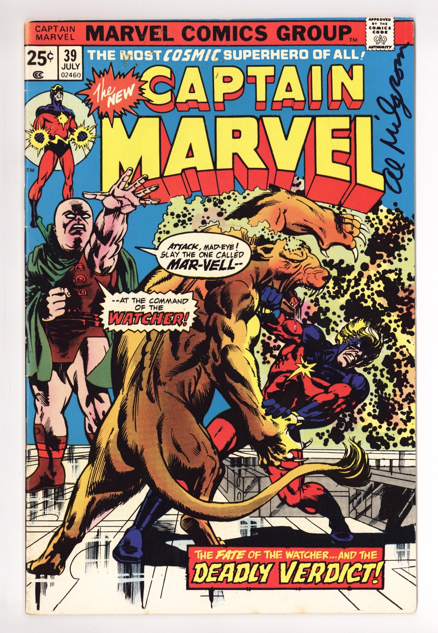 Captain Marvel Vol 1 39 FN/VF (7.0) (1975) Signed x1 Cover Al Milgrom 