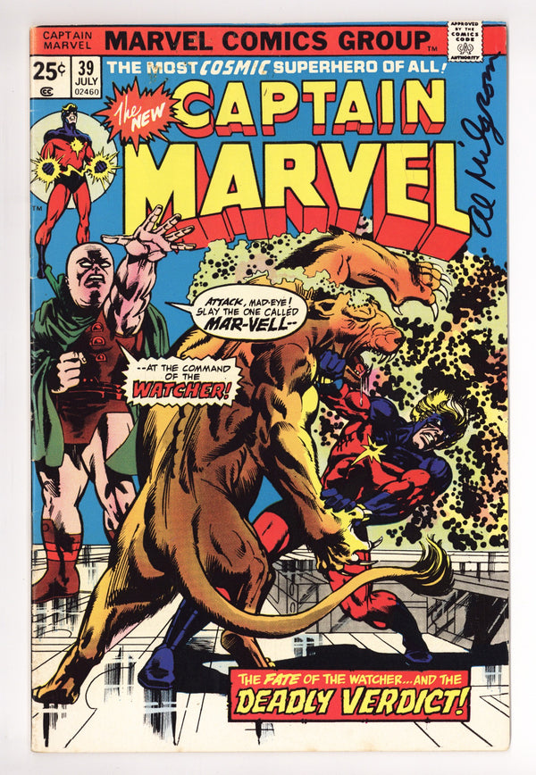 Captain Marvel Vol 1 39 FN/VF (7.0) (1975) Signed x1 Cover Al Milgrom