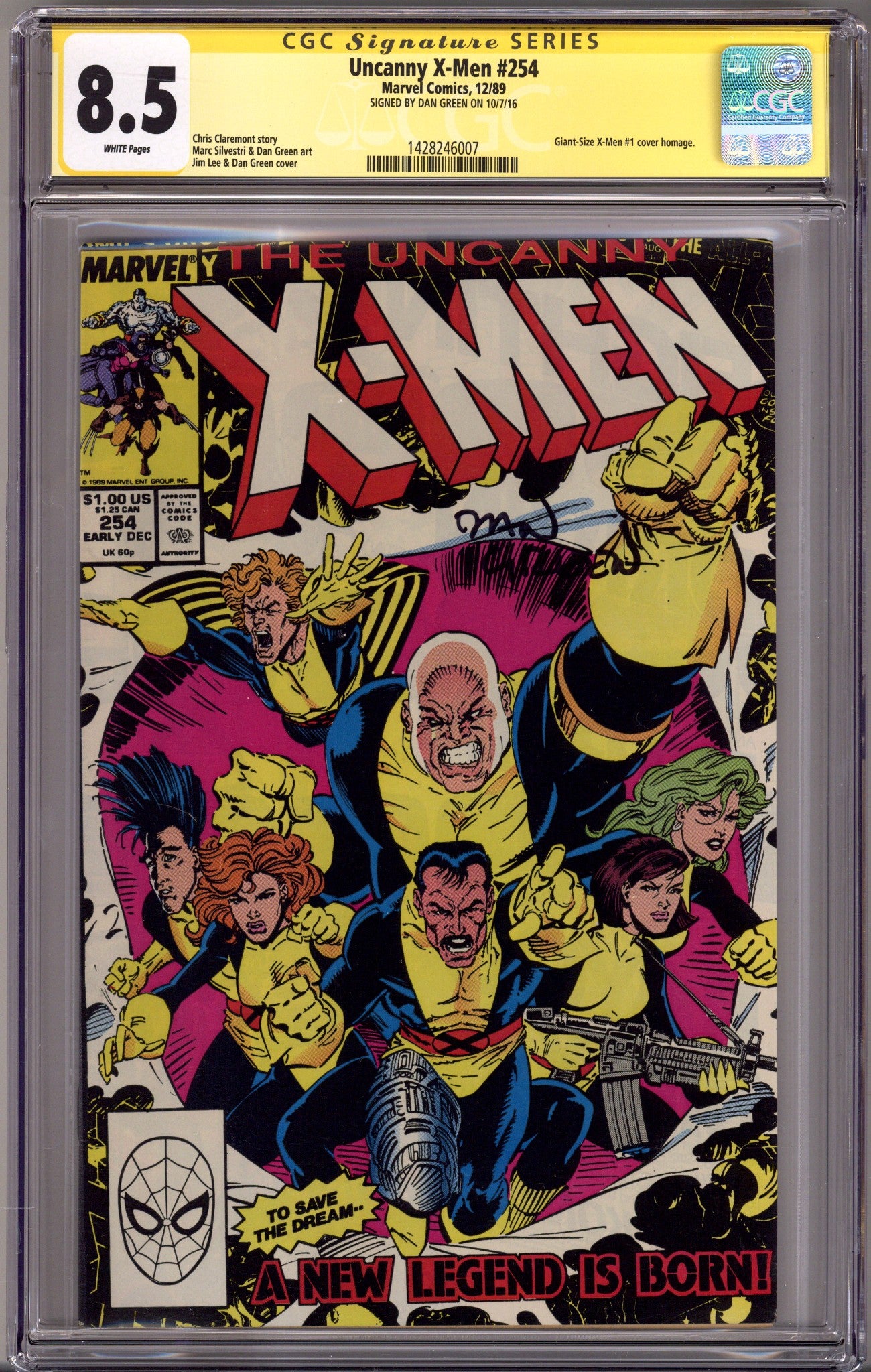 The Uncanny X-Men Vol 1 254 CGC 8.5 (VF+) (1989) Signed x1 Cover Dan Green 