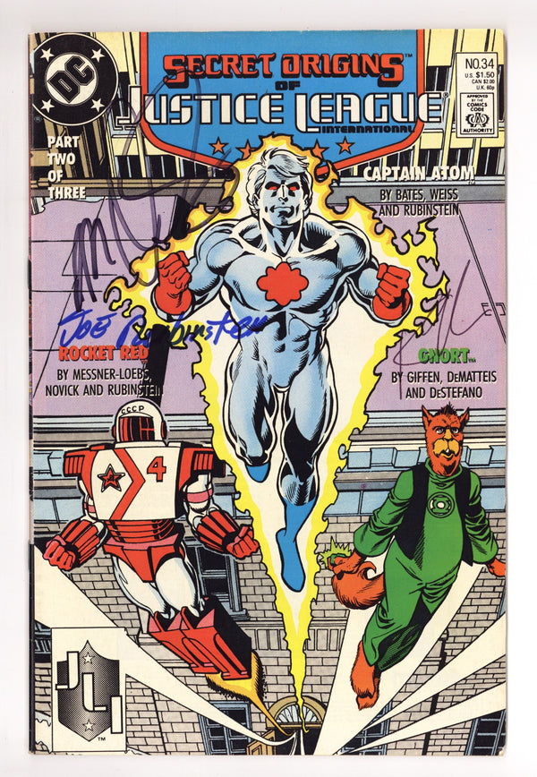 Secret Origins Vol 3 34 Mid Grade (1988) Signed x3 Cover Rubinstein, Giffen & DeMatteis