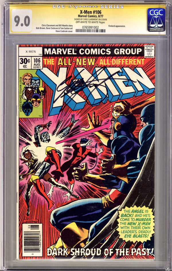The X-Men Vol 1 106 CGC 9.0 Signed Chris Claremont (1977)