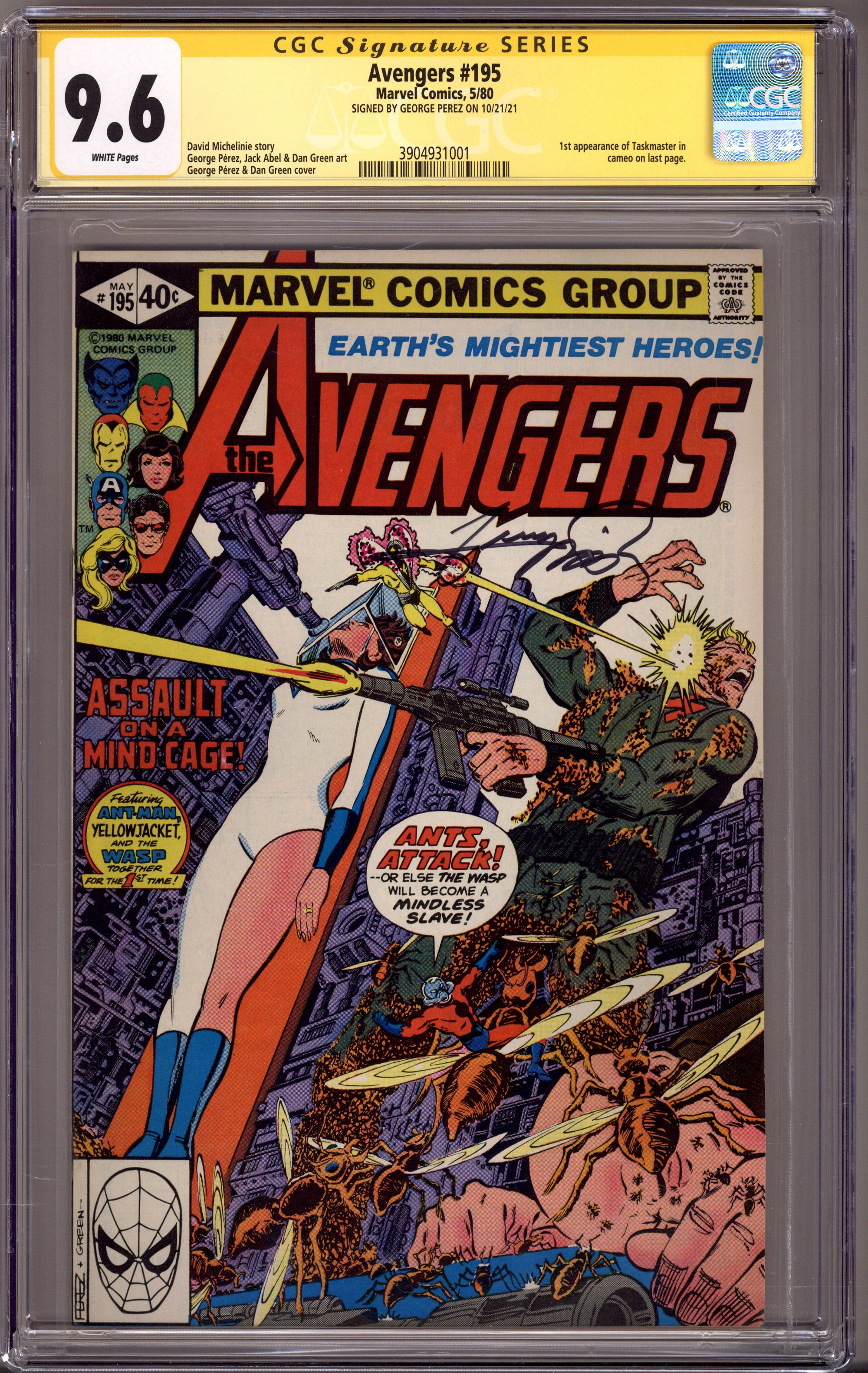 The Avengers Vol 1 195 CGC 9.6 (NM+) (1980) Signed x1 Cover George Perez 