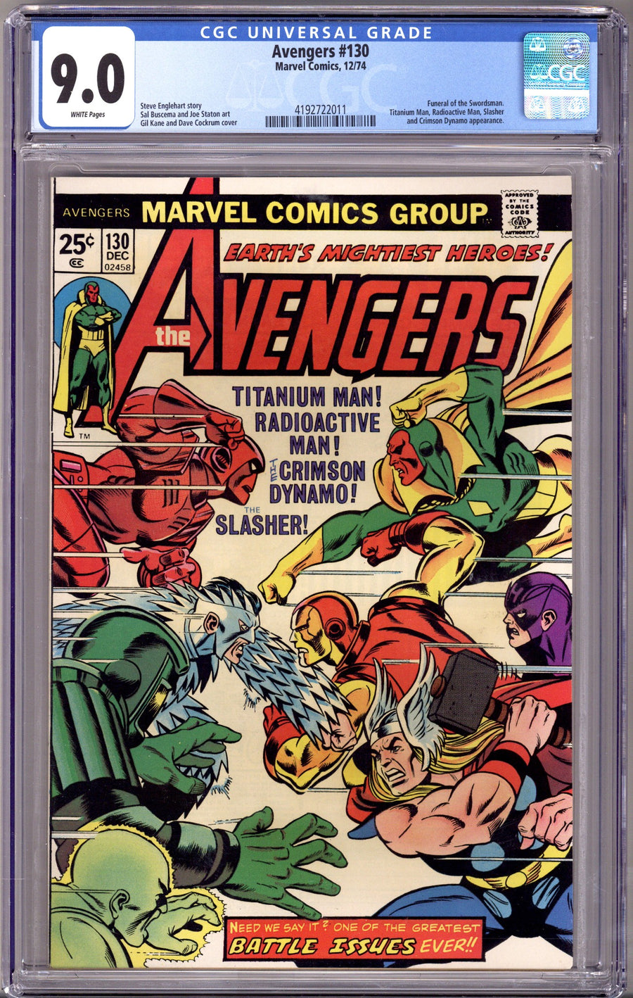 The Avengers Vol 1 130 CGC 9.0 (VF/NM) (1974) 