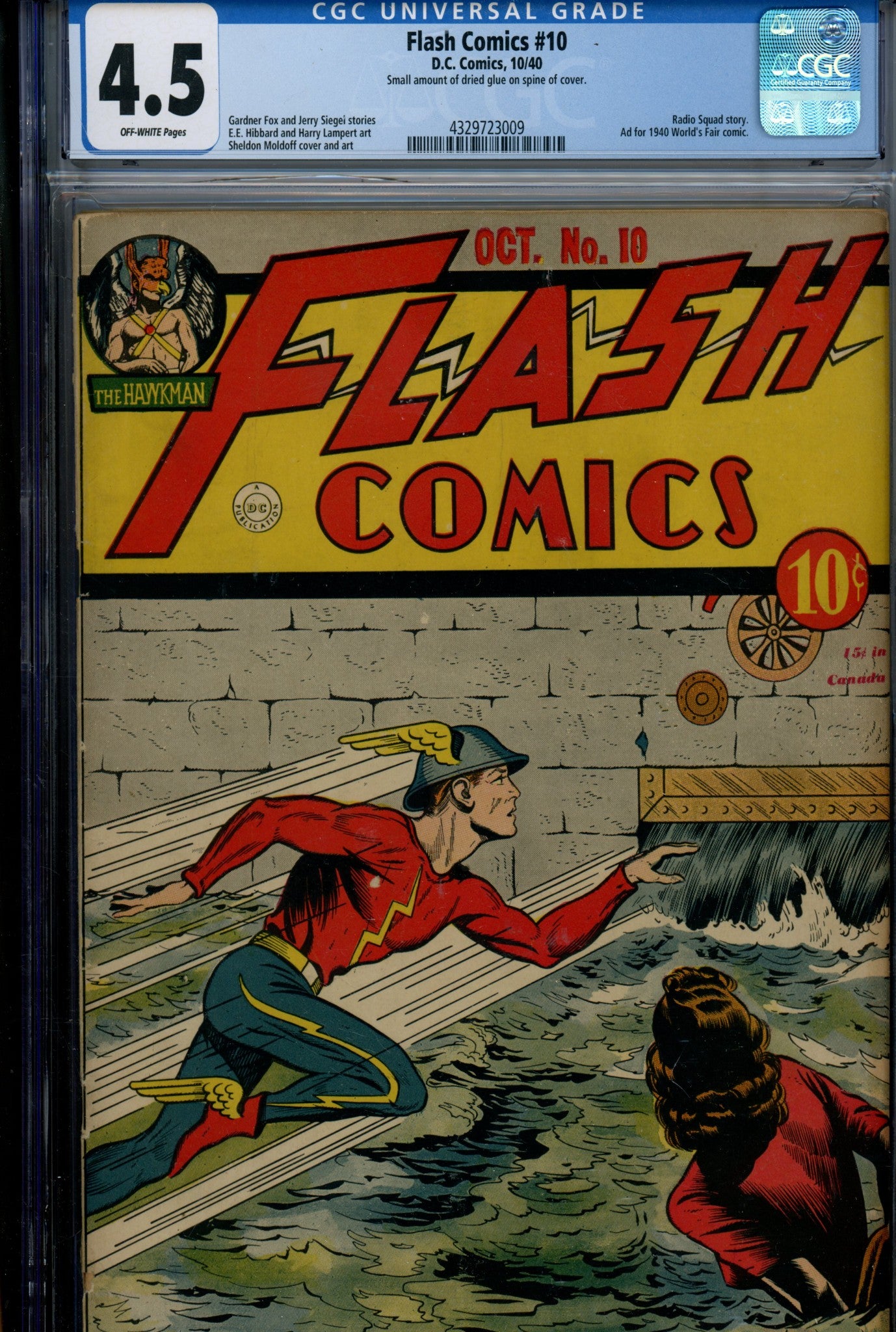 Flash Comics Vol 1 10 CGC 4.5 (VG+) Small Amount of Dried Glue on Spine (1940)