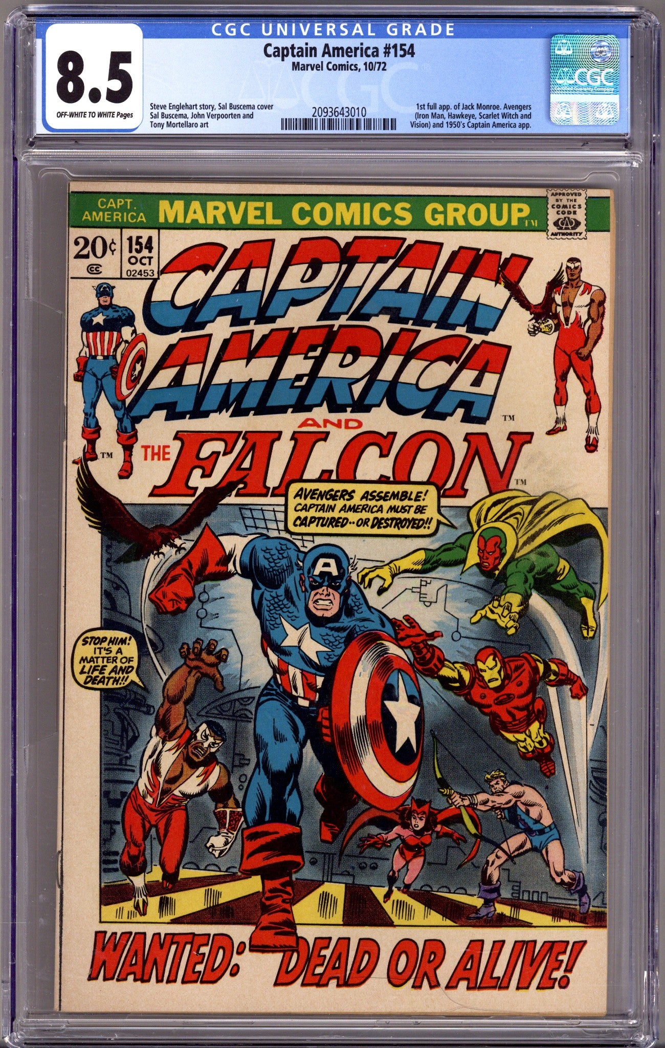 Captain America Vol 1 154 CGC 8.5 (VF+) Small Crack (1972) 