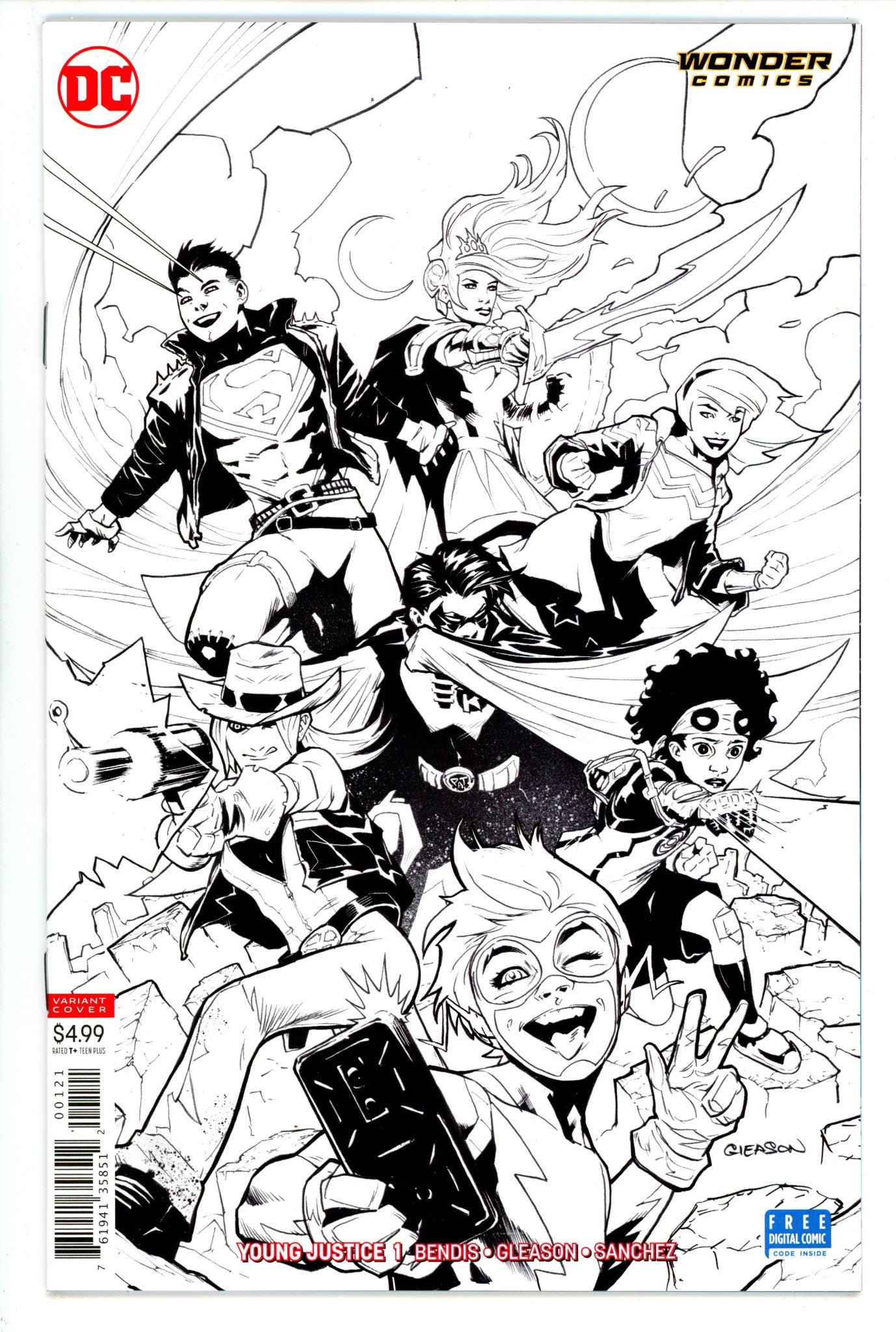 Young Justice Vol 3 1 NM- (9.2) (2019) Gleason B&W Variant 
