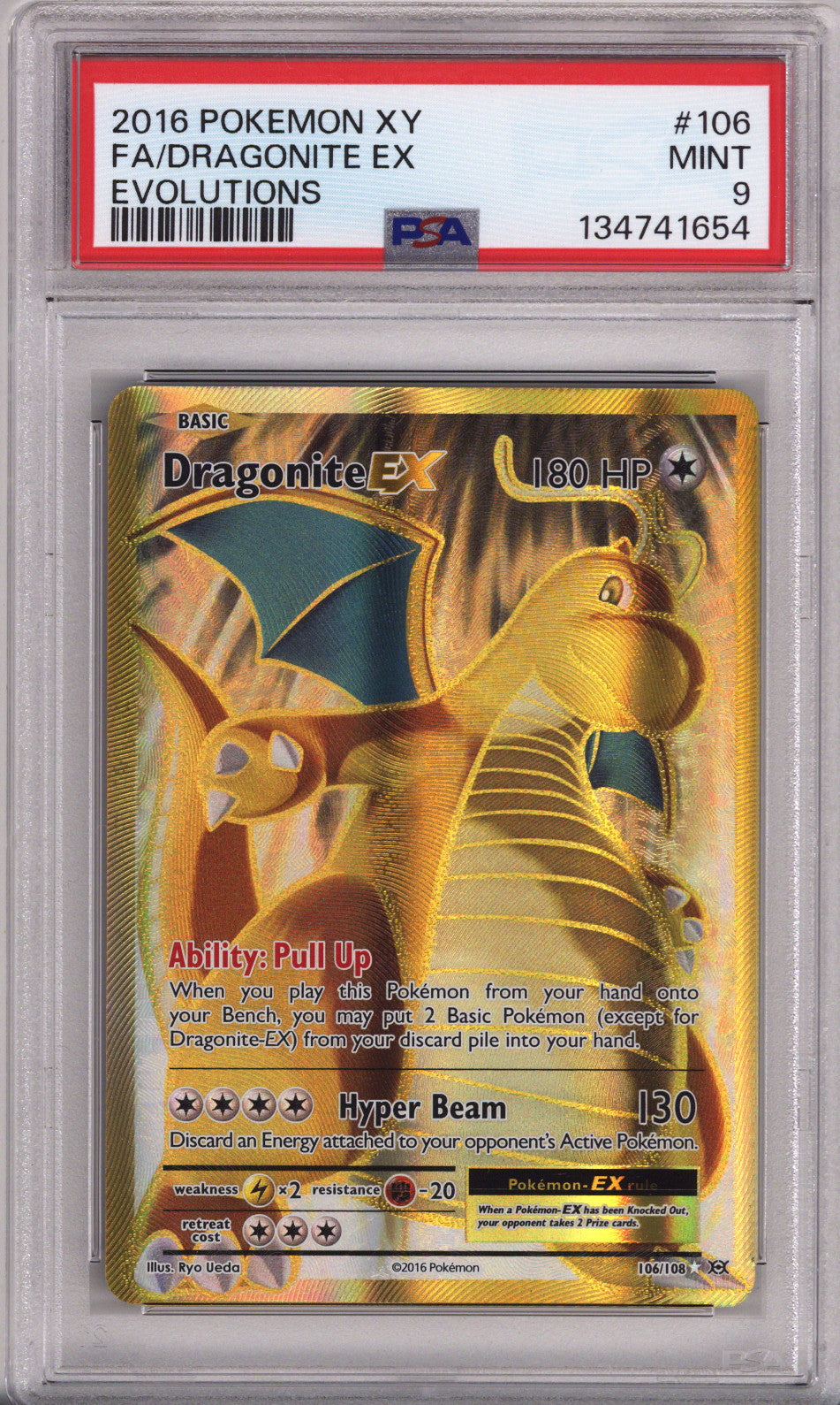 Pokemon Xy Evolutions Full Art/Dragonite Ex PSA Mint 9 (2016)