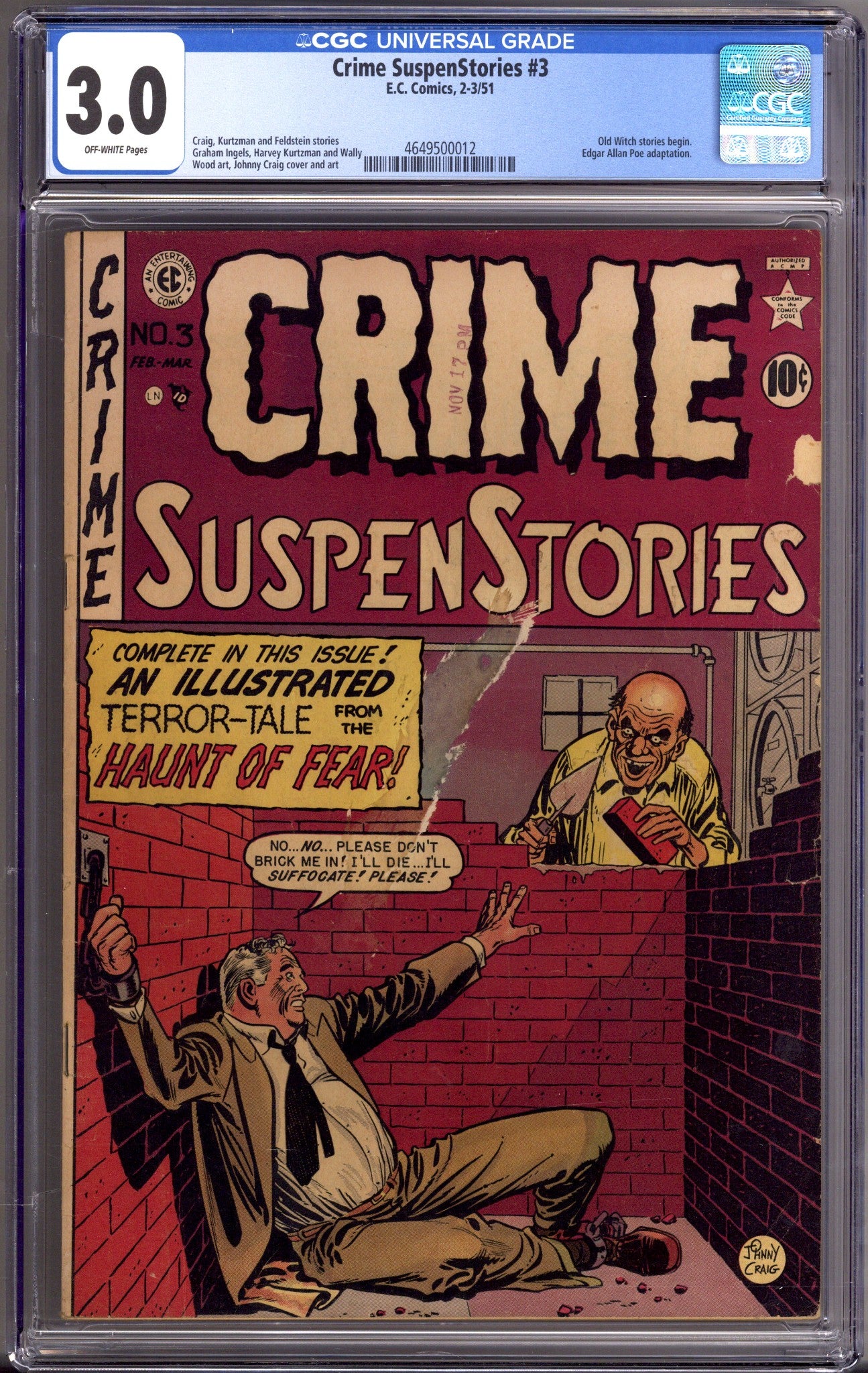 Crime SuspenStories Vol 1 3 CGC 3.0 (GD/VG) (1951) 