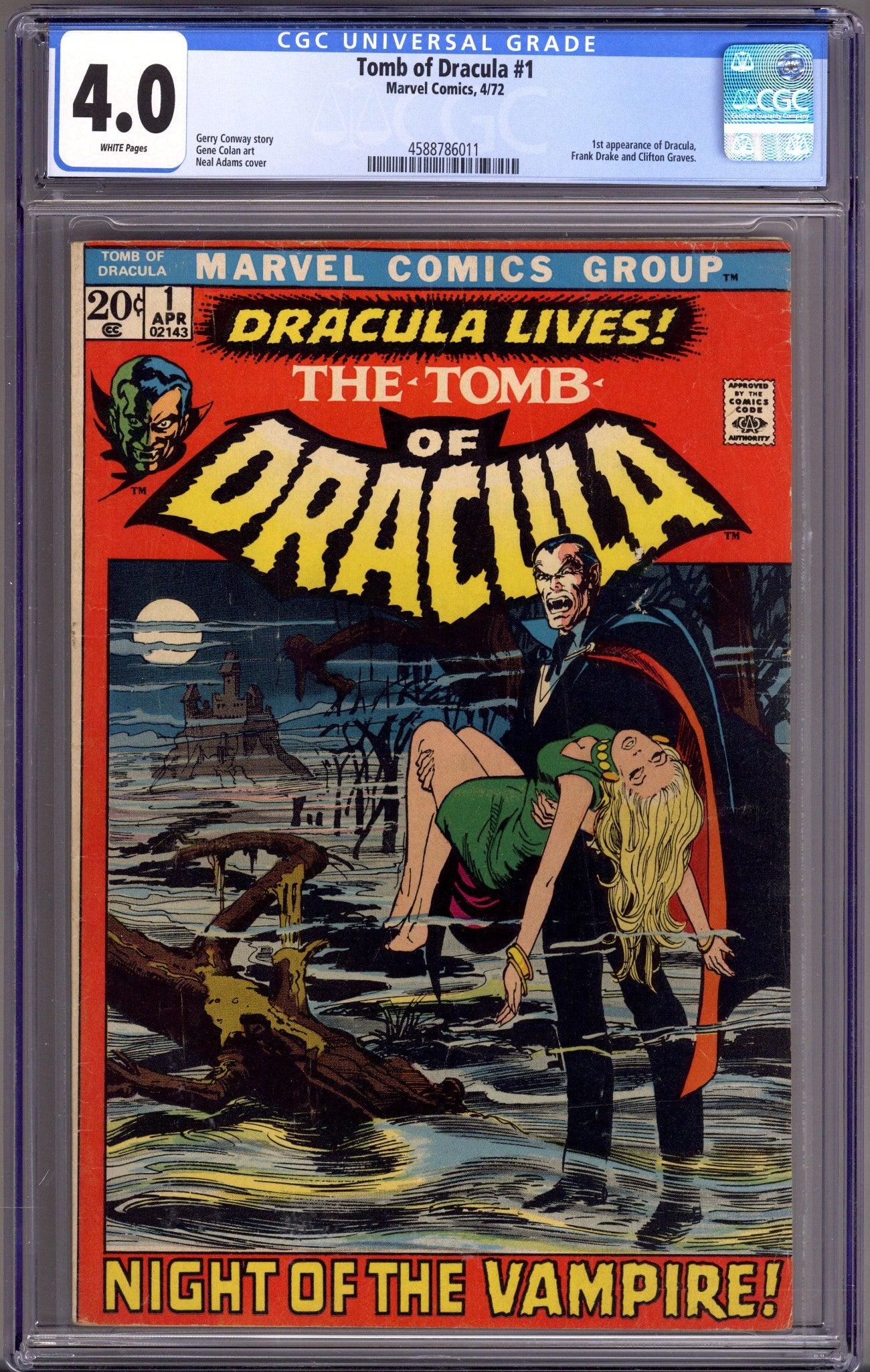 Tomb of Dracula Vol 1 1 CGC 4.0 (VG)   (1972)        