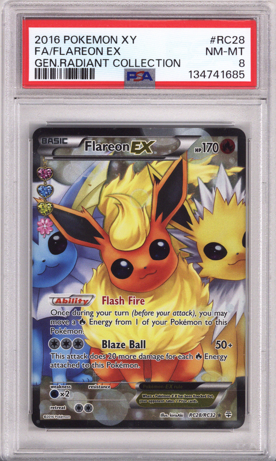Pokemon Xy Generations Radiant Collection Full Art/Flareon Ex PSA Near Mint-Mint 8 (2016)