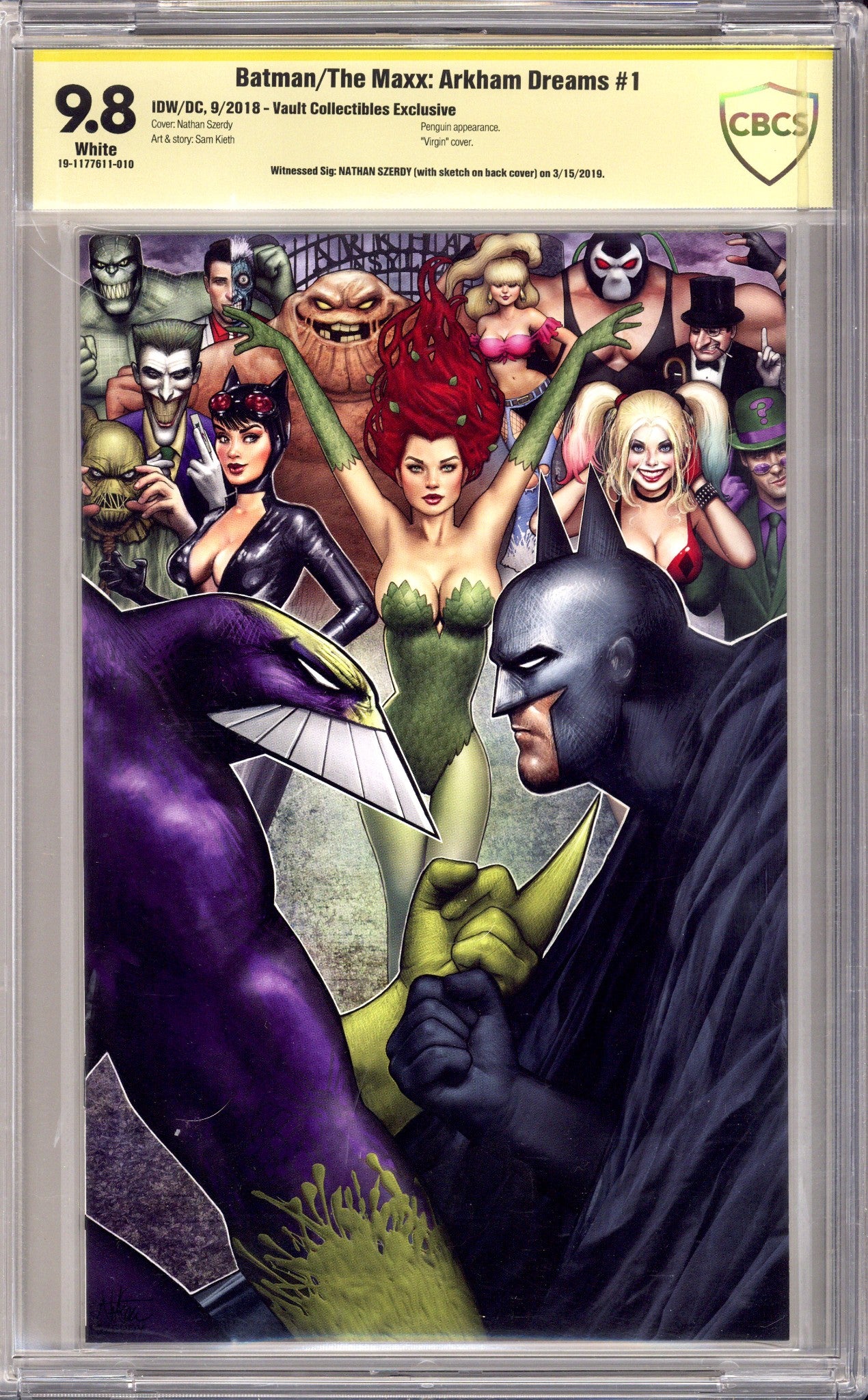 Batman / The Maxx: Arkham Dreams 1 CBCS 9.8 (NM/M) (2018) Szerdy Virgin Exclusive Variant Signed / Remarked x1 Back Cover Nathan Szerdy 