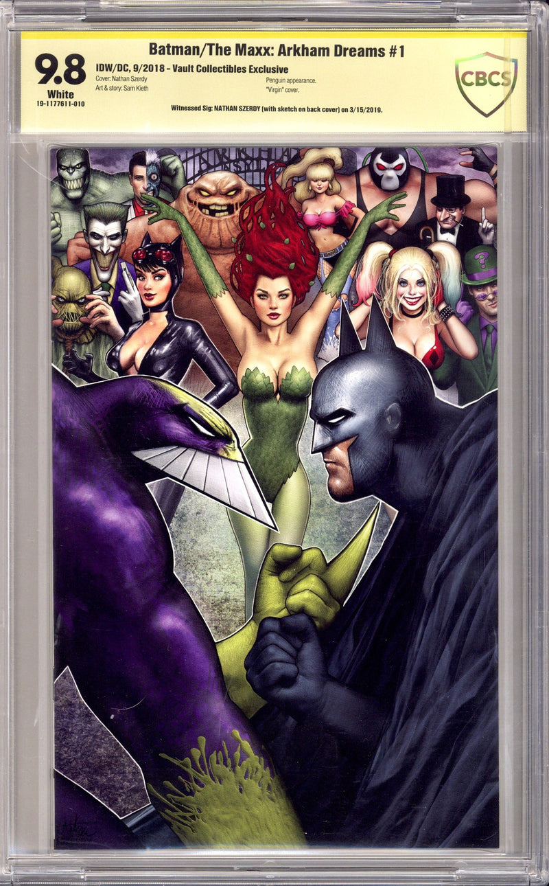 Batman / The Maxx: Arkham Dreams 1 CBCS 9.8 (NM/M) (2018) Szerdy Virgin Exclusive Variant Signed / Remarked x1 Back Cover Nathan Szerdy 
