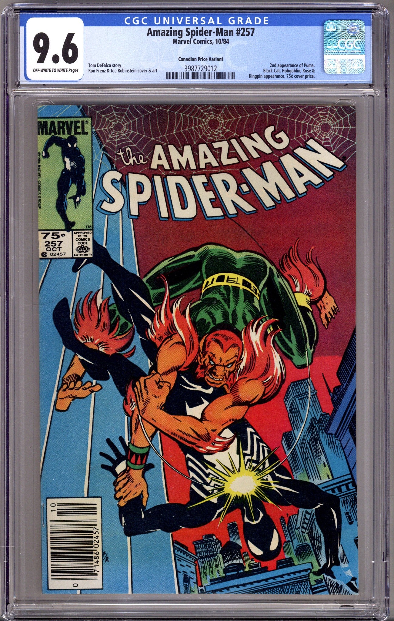 The Amazing Spider-Man Vol 1 257 CGC 9.6 (NM+) (1984) Canadian Price Variant 