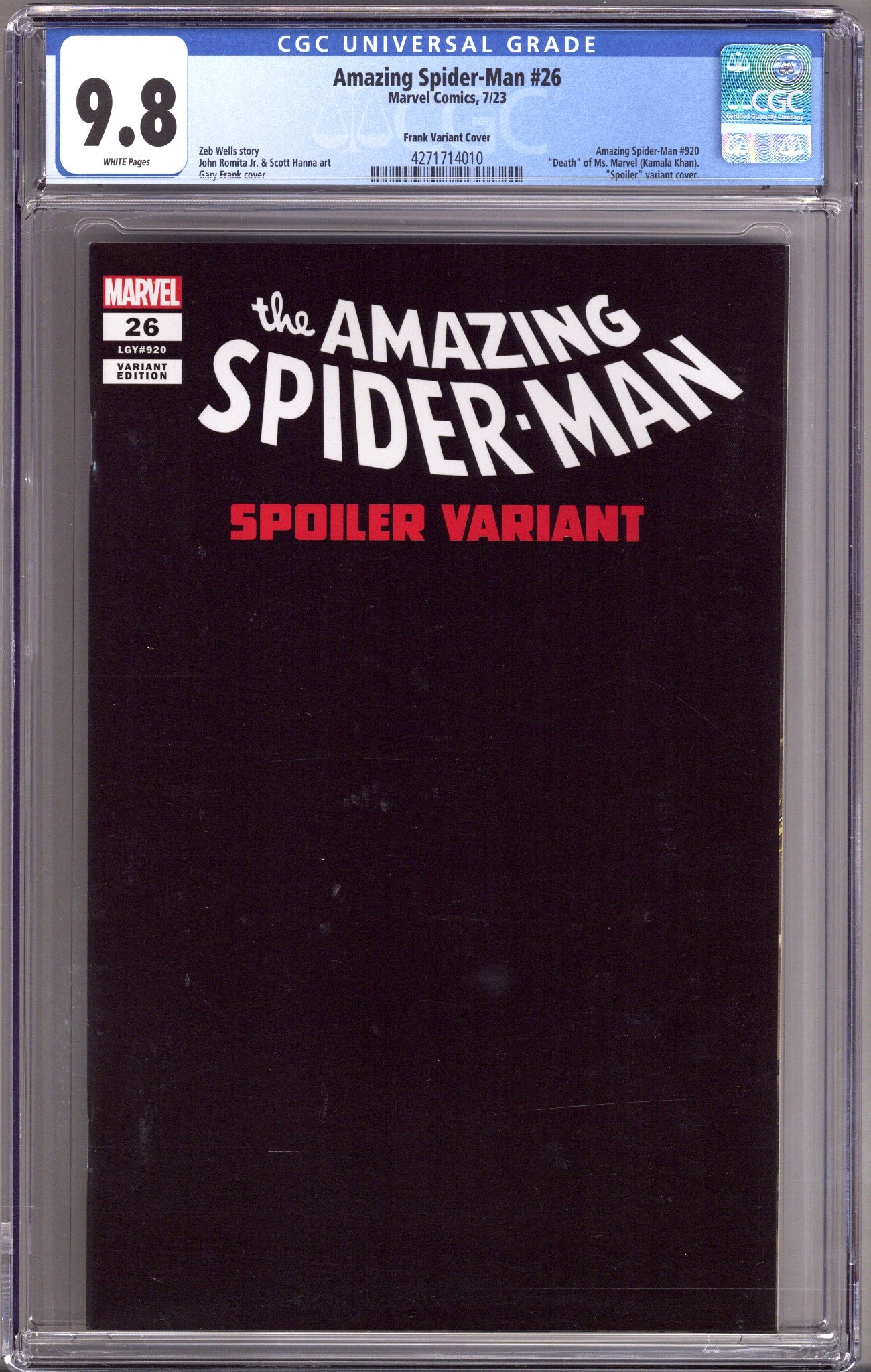 The Amazing Spider-Man Vol 6 26 (920) CGC 9.8 (NM/M) (2023) Frank Variant 