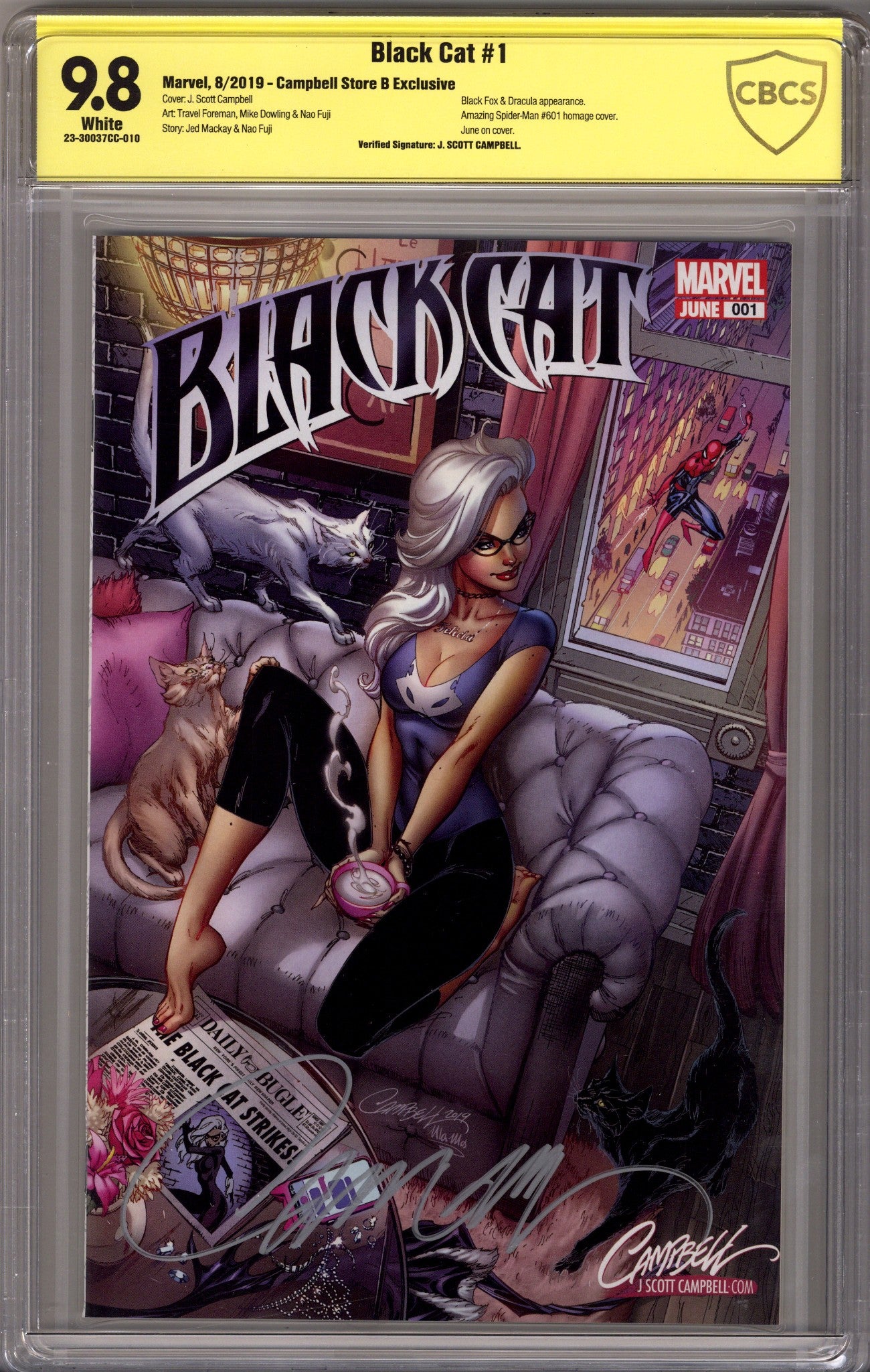 Black Cat Vol 1 1 CBCS 9.8 (NM/M)   (2019) Campbell Homage   Exclusive Variant  Signed x1 Cover J. Scott Campbell 