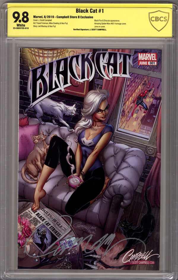 Black Cat Vol 1 1 CBCS 9.8 (NM/M) (2019) Campbell Homage Exclusive Variant Signed x1 Cover J. Scott Campbell